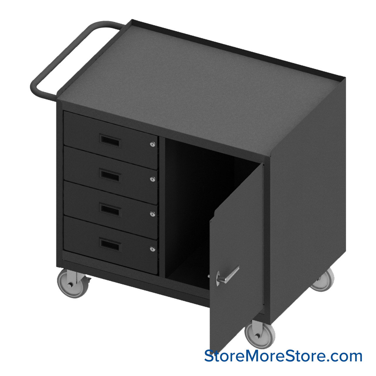Mobile Workbench Cart, 42.25" W x 36.5" H, Steel, 4 Half Width/ No Shelf, 1 Half Width Door
