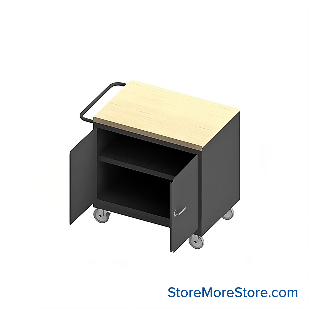Mobile Workbench Cart, 42.25" W x 37.25" H, Maple, No Drawers/ 1 Shelf, 2 Doors