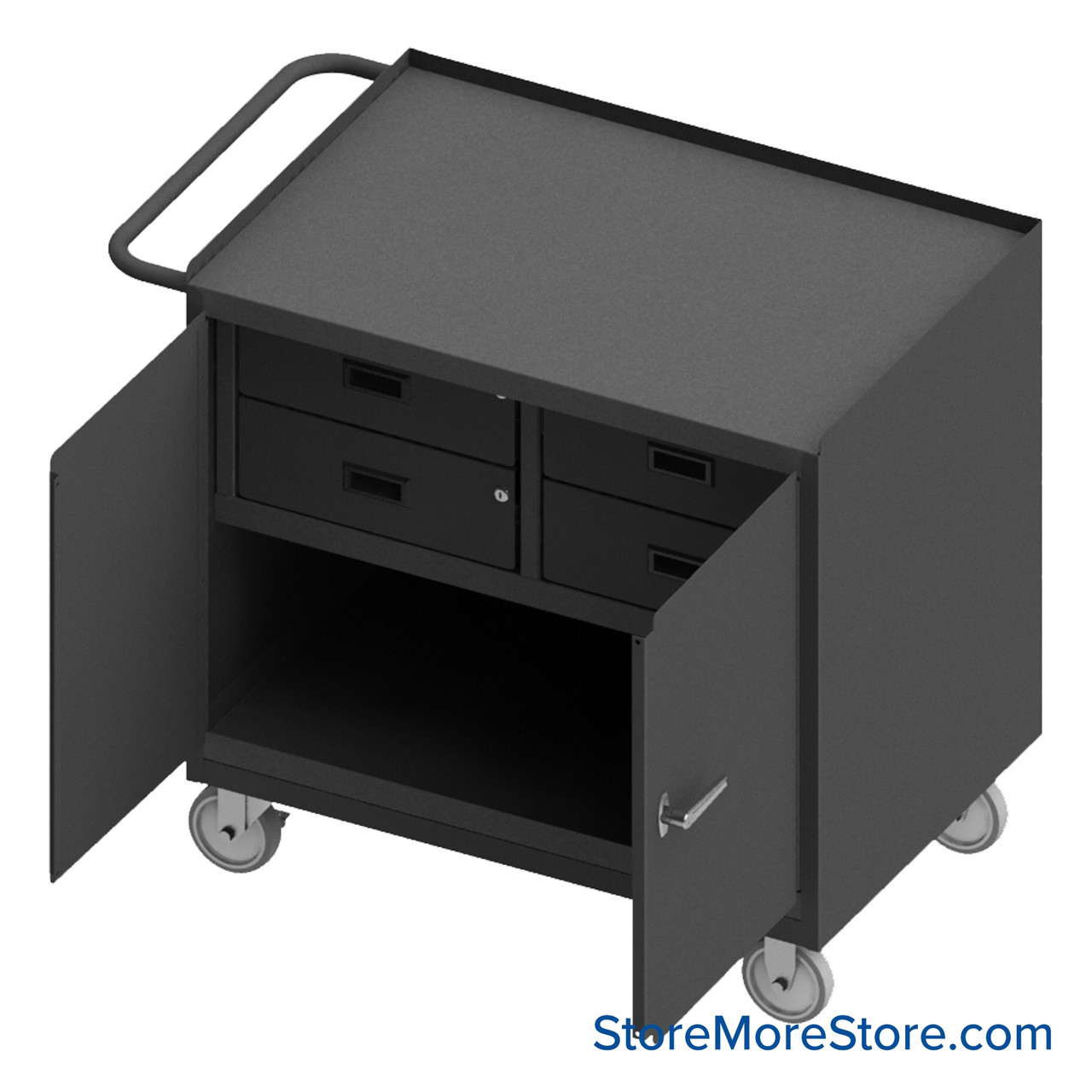 Mobile Workbench Cart, 42.25" W x 36.5" H, Steel, 4 Half Width/ No Shelf, 2 Doors