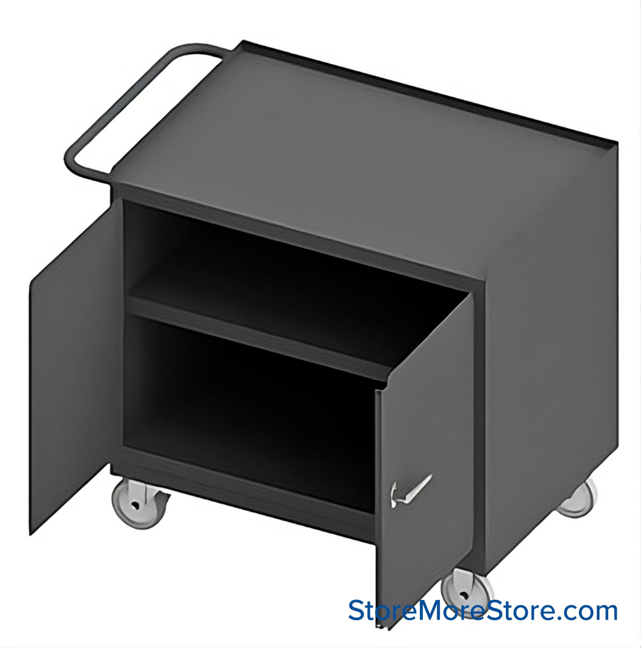 Mobile Workbench Cart, 42.25" W x 36.5" H, Steel, No Drawers/ 1 Shelf, 2 Doors