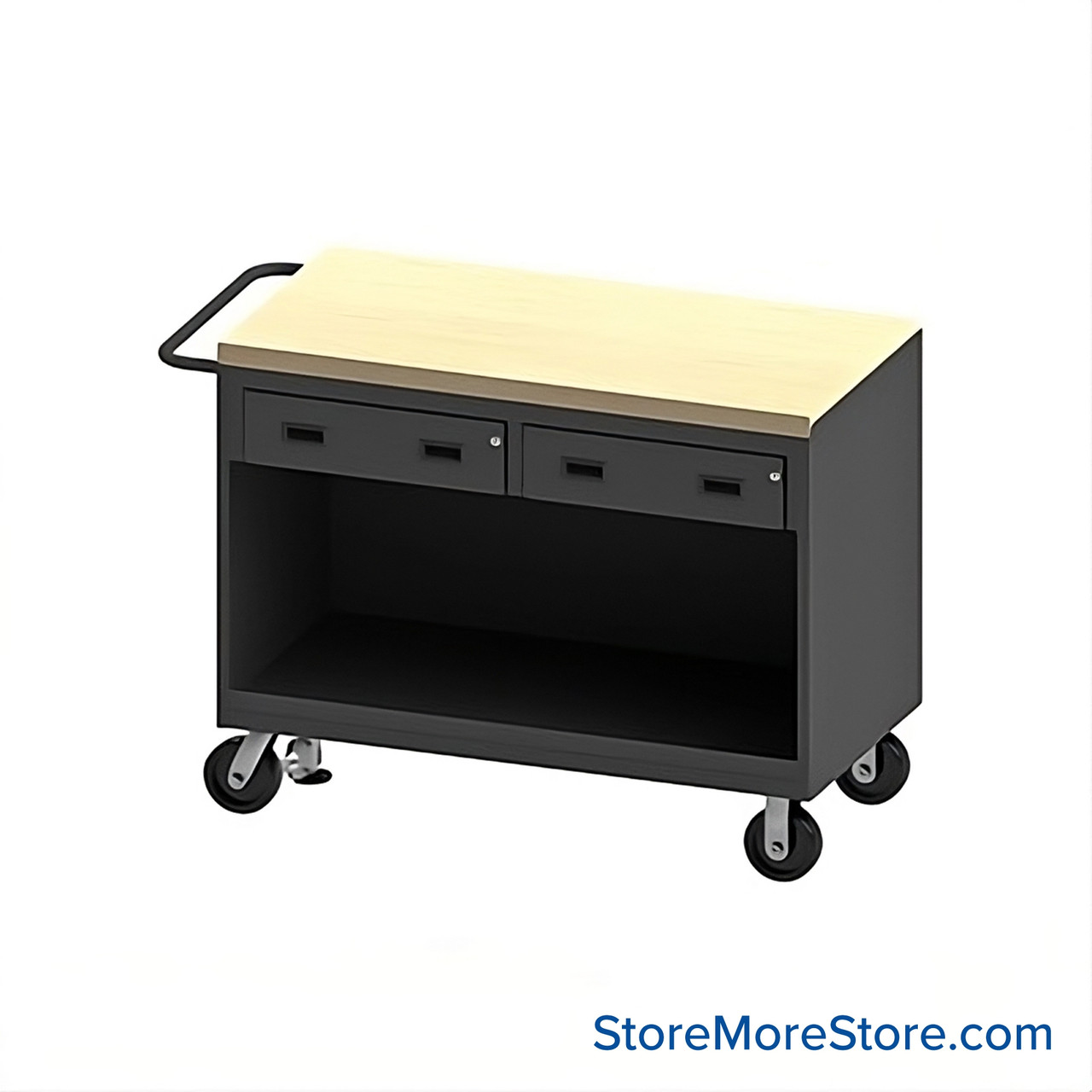 Mobile Workbench Cart, 54.25" W x 37.75" H, Maple, 2 Drawers/ No Shelf, Includes Floor Lock