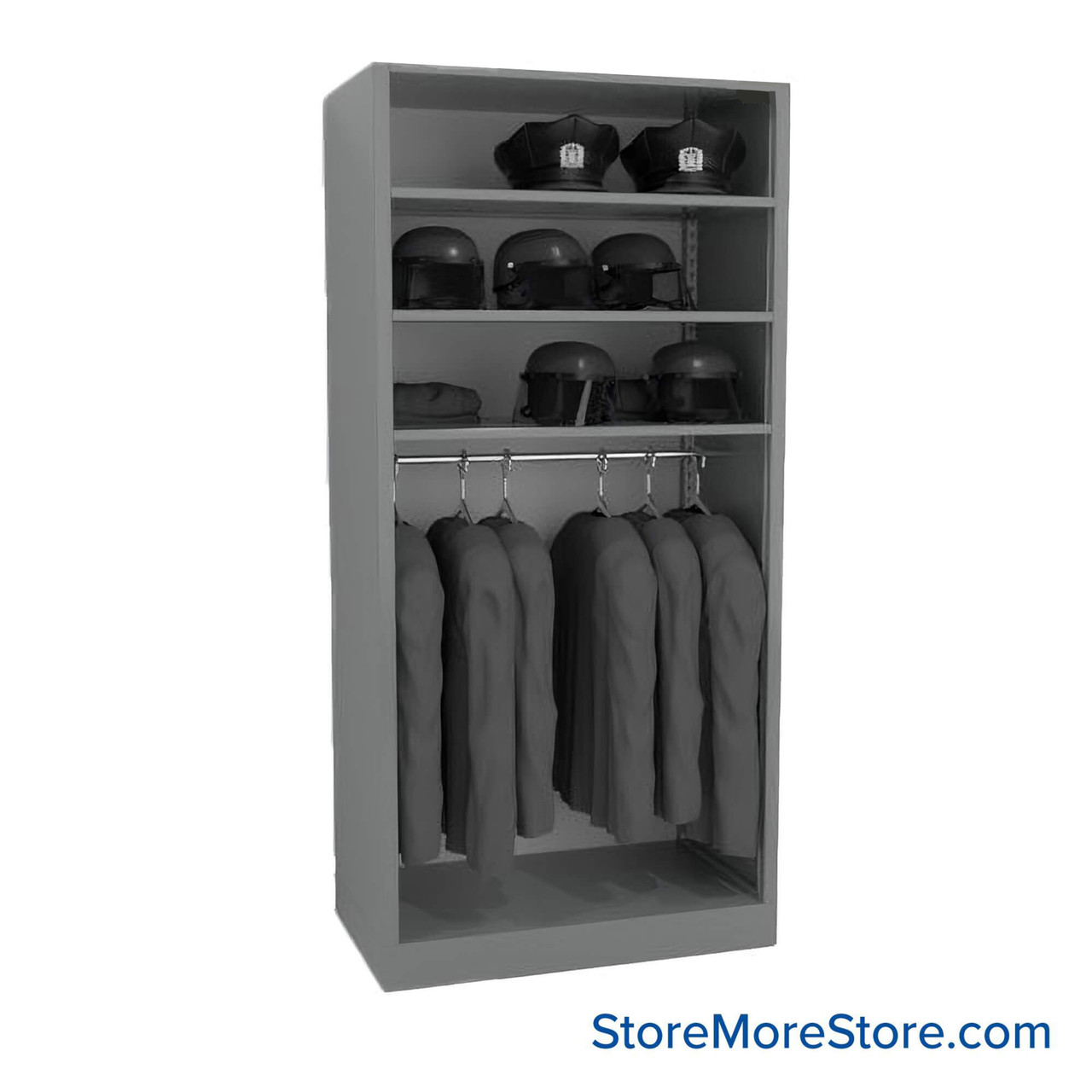 Uniform Hanging Rack, 42" W x 88" H, 3 Shelves, Solid Door, Digital Lock