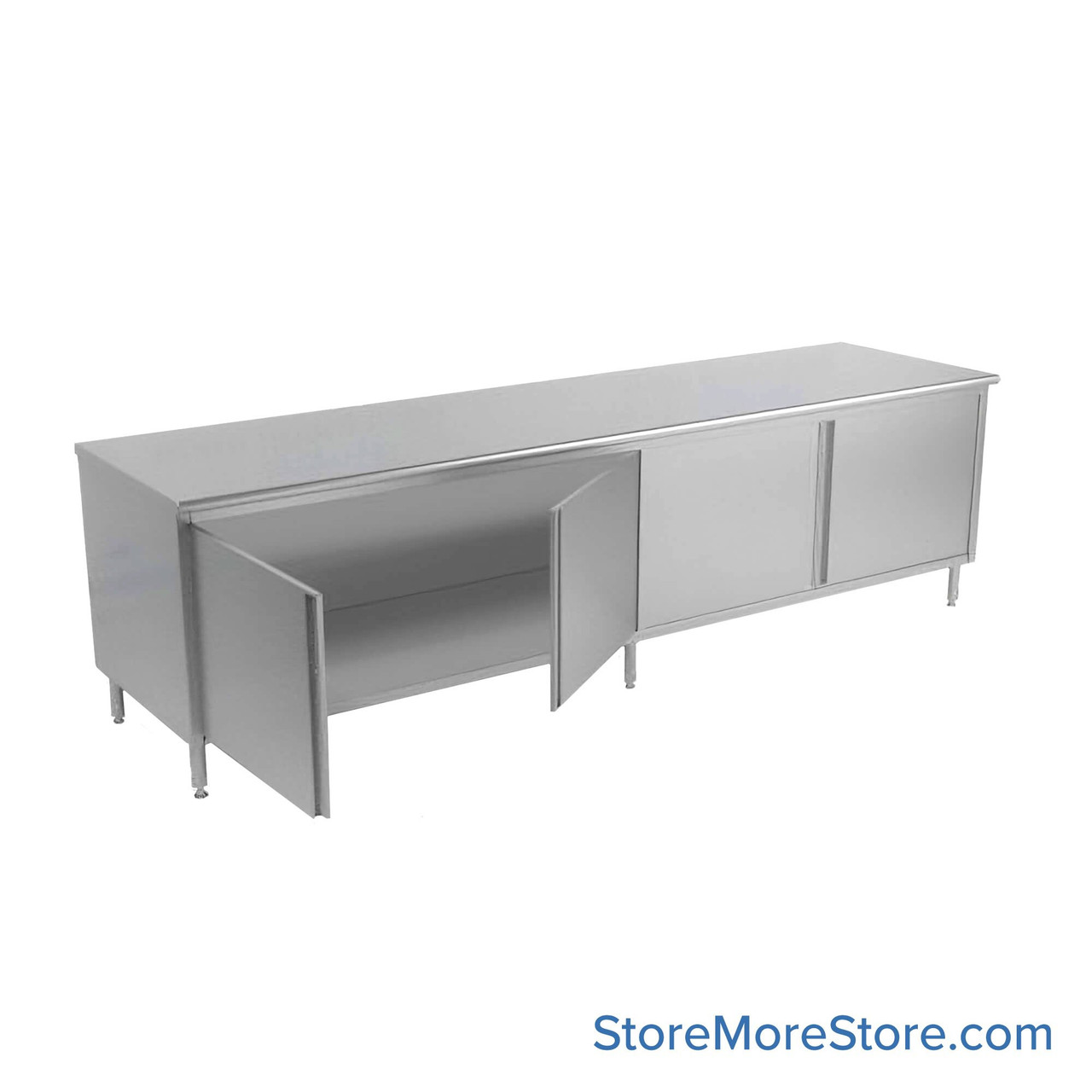 Stainless Steel Base Cabinets, 120" W x 24" D, Hinged Doors, 1.5" Rolled Front & Rear Edge