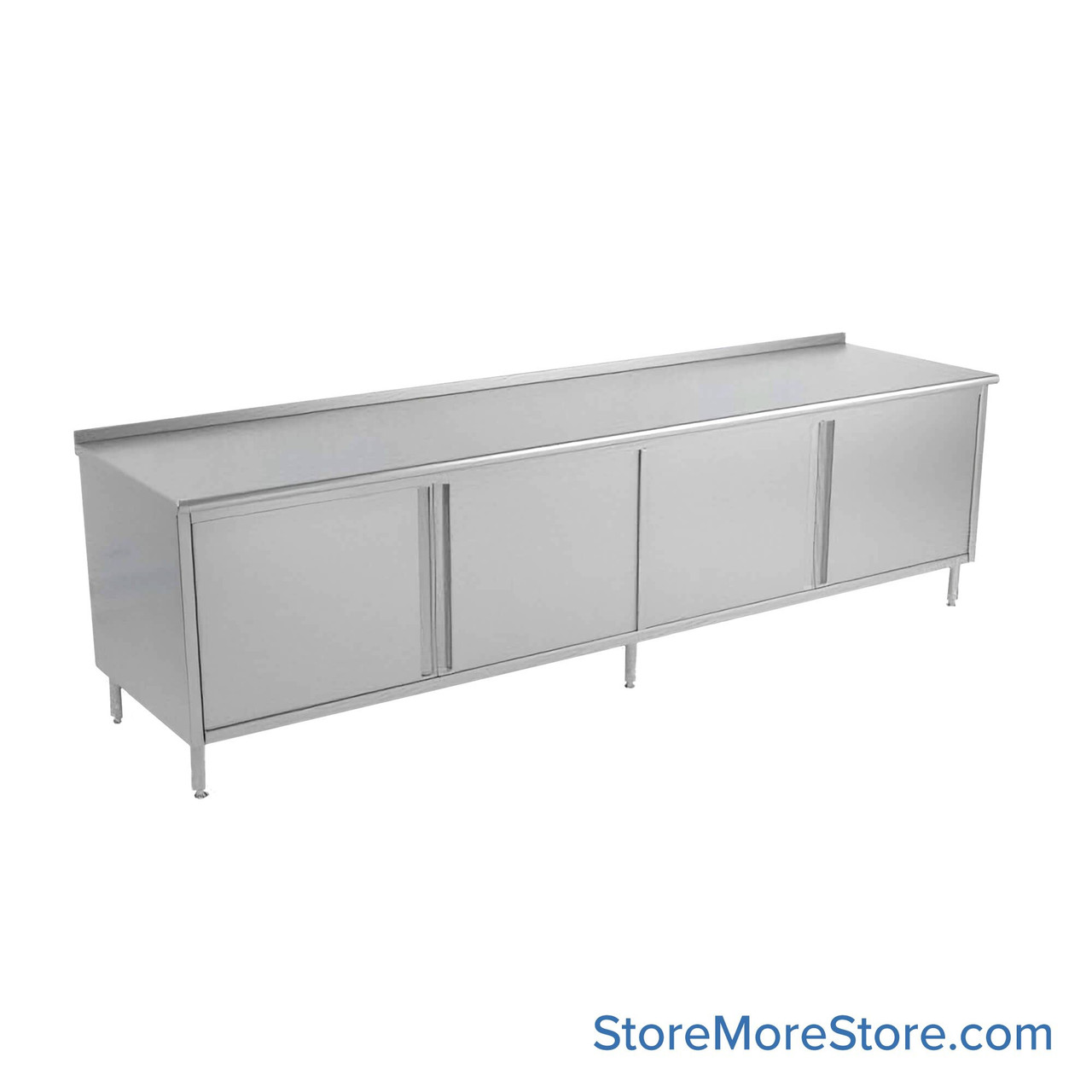 Stainless Steel Base Cabinets, 120" W x 24" D, Hinged Doors, 1.5" Rolled Front with 1.5" Backsplash