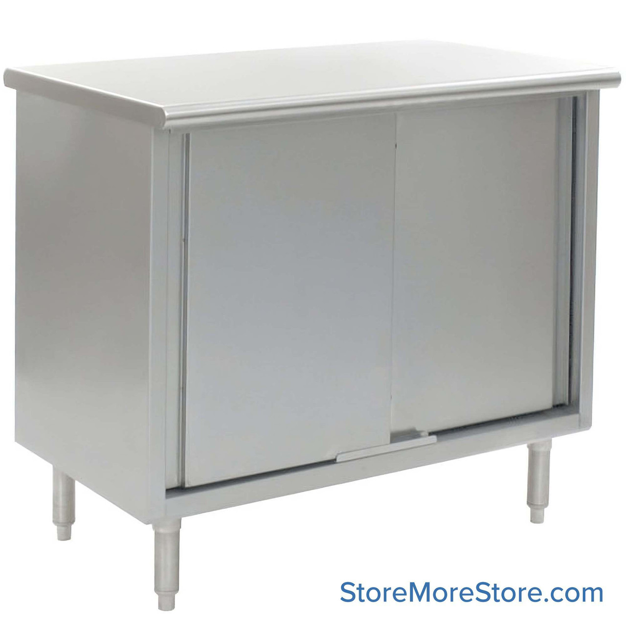 Stainless Steel Base Cabinets, 48" W x 30" D, Sliding Doors, 1.5" Rolled Front & Rear Edge