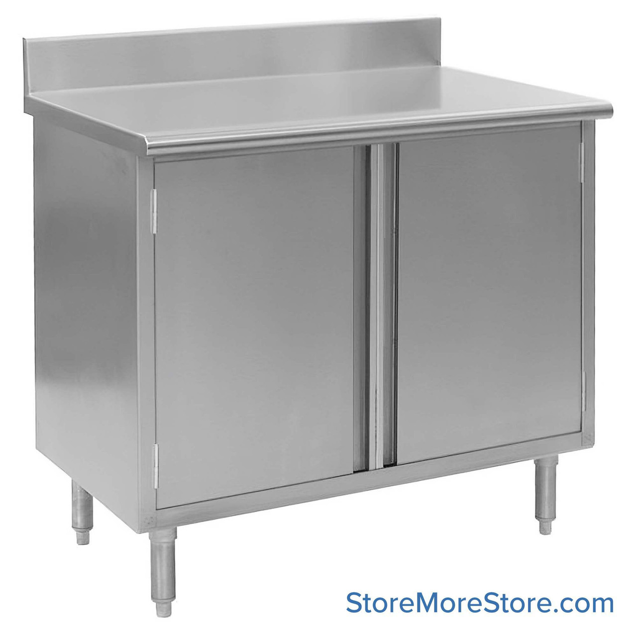 Stainless Steel Base Cabinets, 72" W x 30" D, Hinged Doors, 1.5" Rolled Front with 4" Backspash
