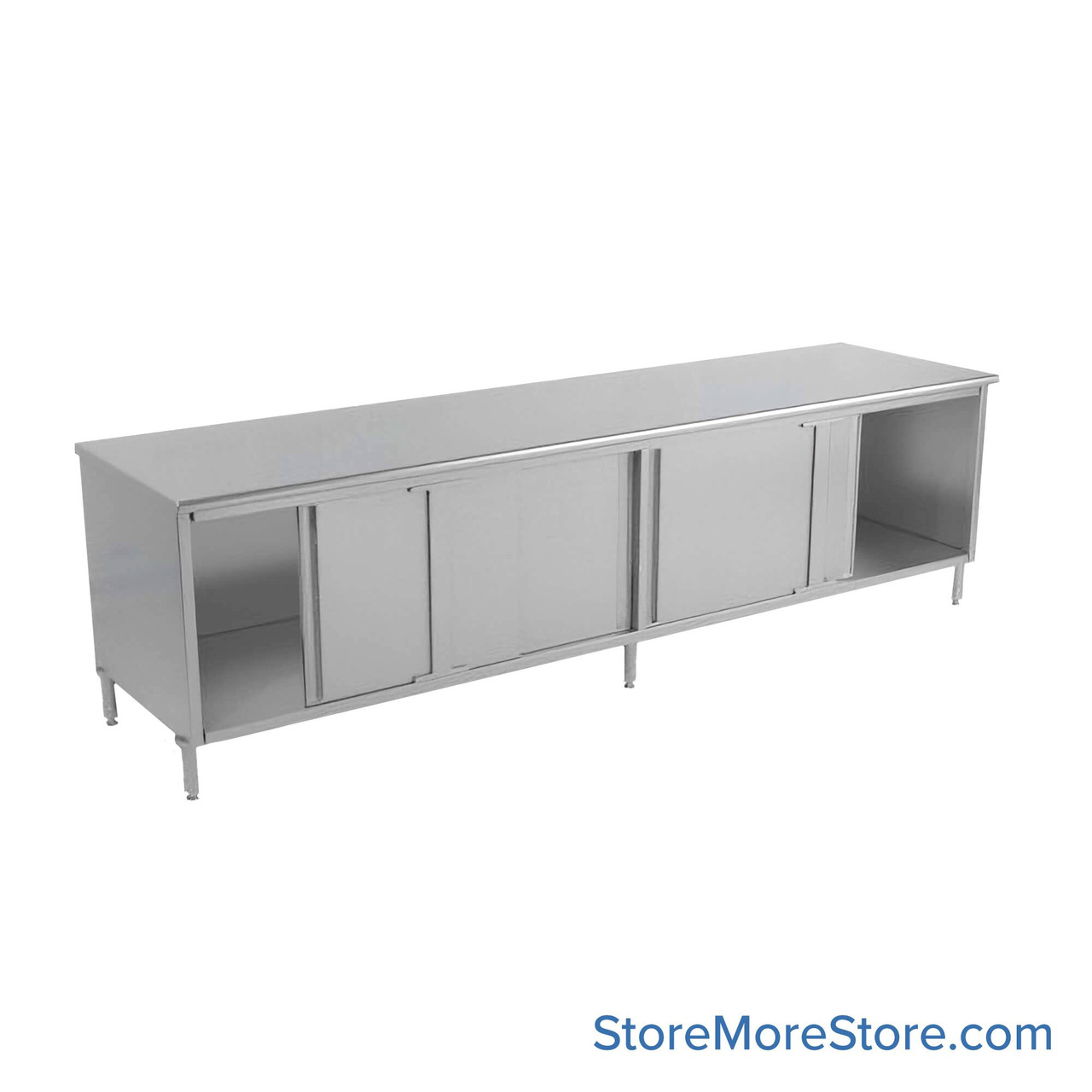 Stainless Steel Base Cabinets, 120" W x 24" D, Sliding Doors, 1.5" Rolled Front & Rear Edge