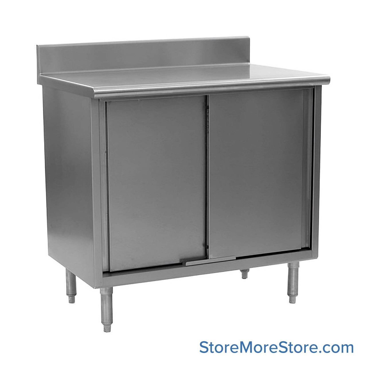 Stainless Steel Base Cabinets, 36" W x 24" D, Sliding Doors, 1.5" Rolled Front with 4" Backspash