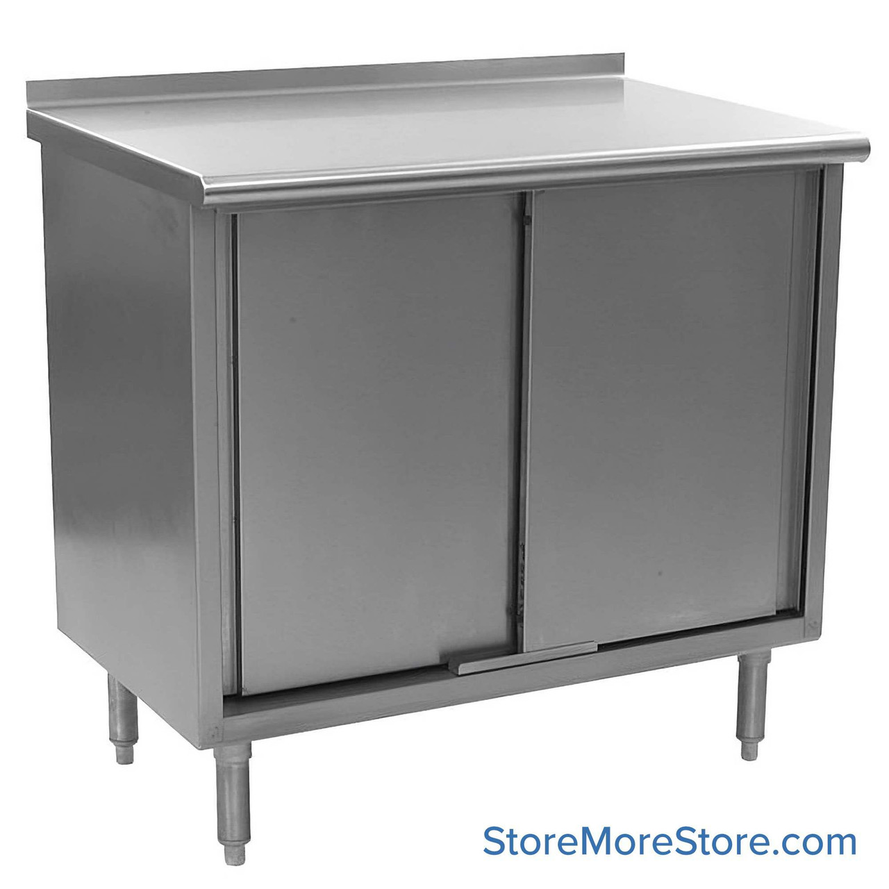 Stainless Steel Base Cabinets, 48" W x 24" D, Sliding Doors, 1.5" Rolled Front with 1.5" Backsplash