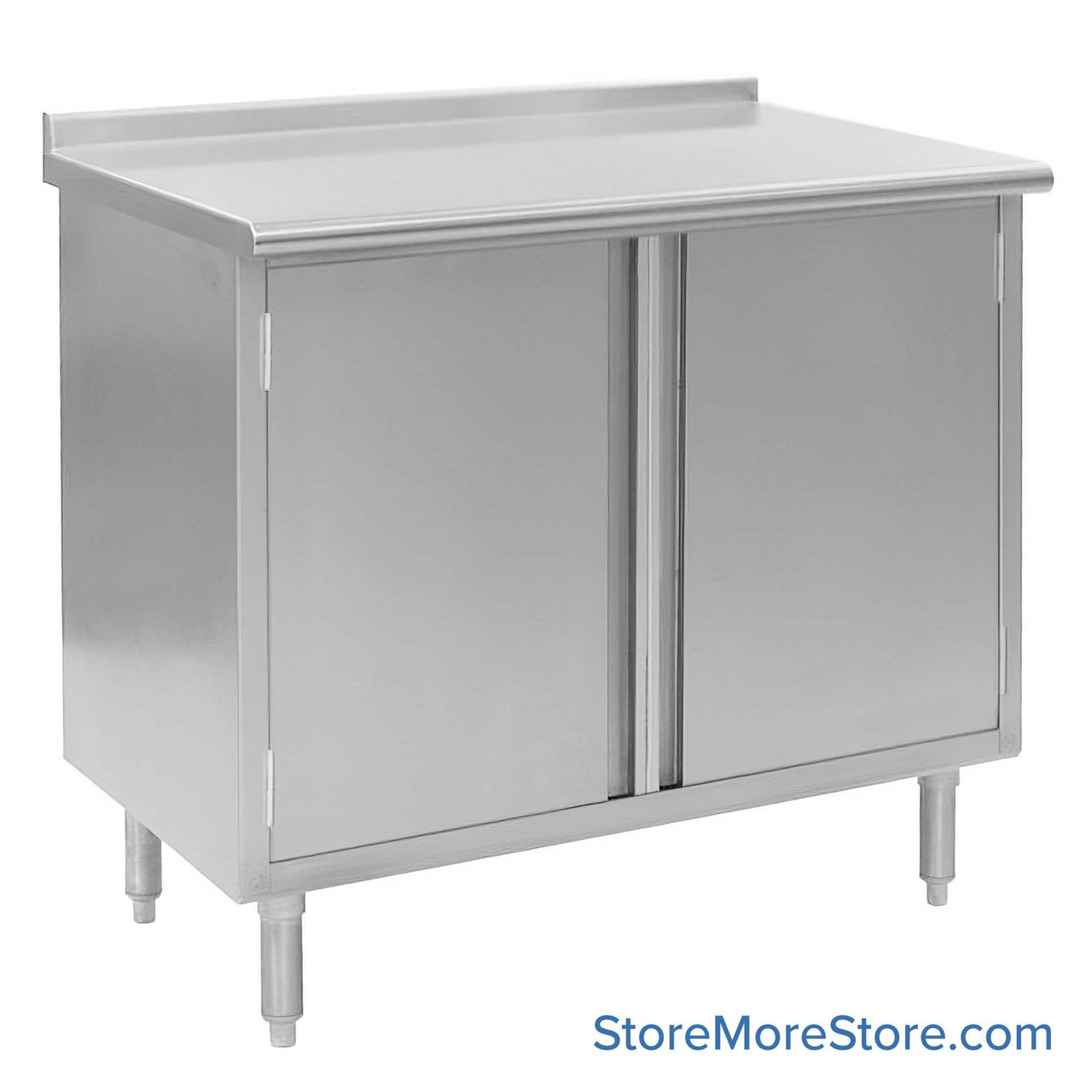 Stainless Steel Base Cabinets, 84" W x 24" D, Hinged Doors, 1.5" Rolled Front with 1.5" Backsplash