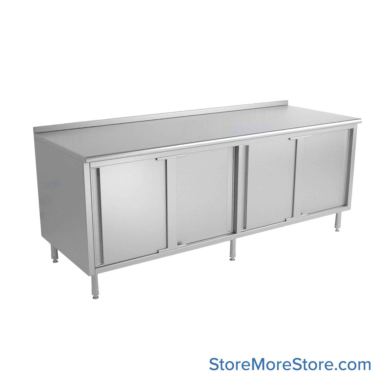 Stainless Steel Base Cabinets, 96" W x 30" D, Sliding Doors, 1.5" Rolled Front with 1.5" Backsplash