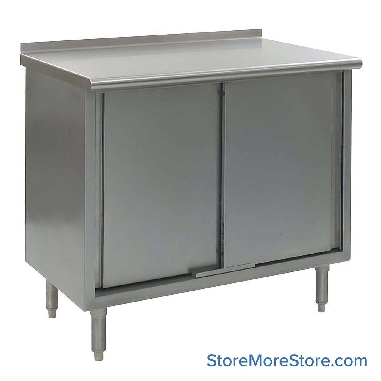 Stainless Steel Base Cabinets, 60" W x 24" D, Sliding Doors, 1.5" Rolled Front with 1.5" Backsplash