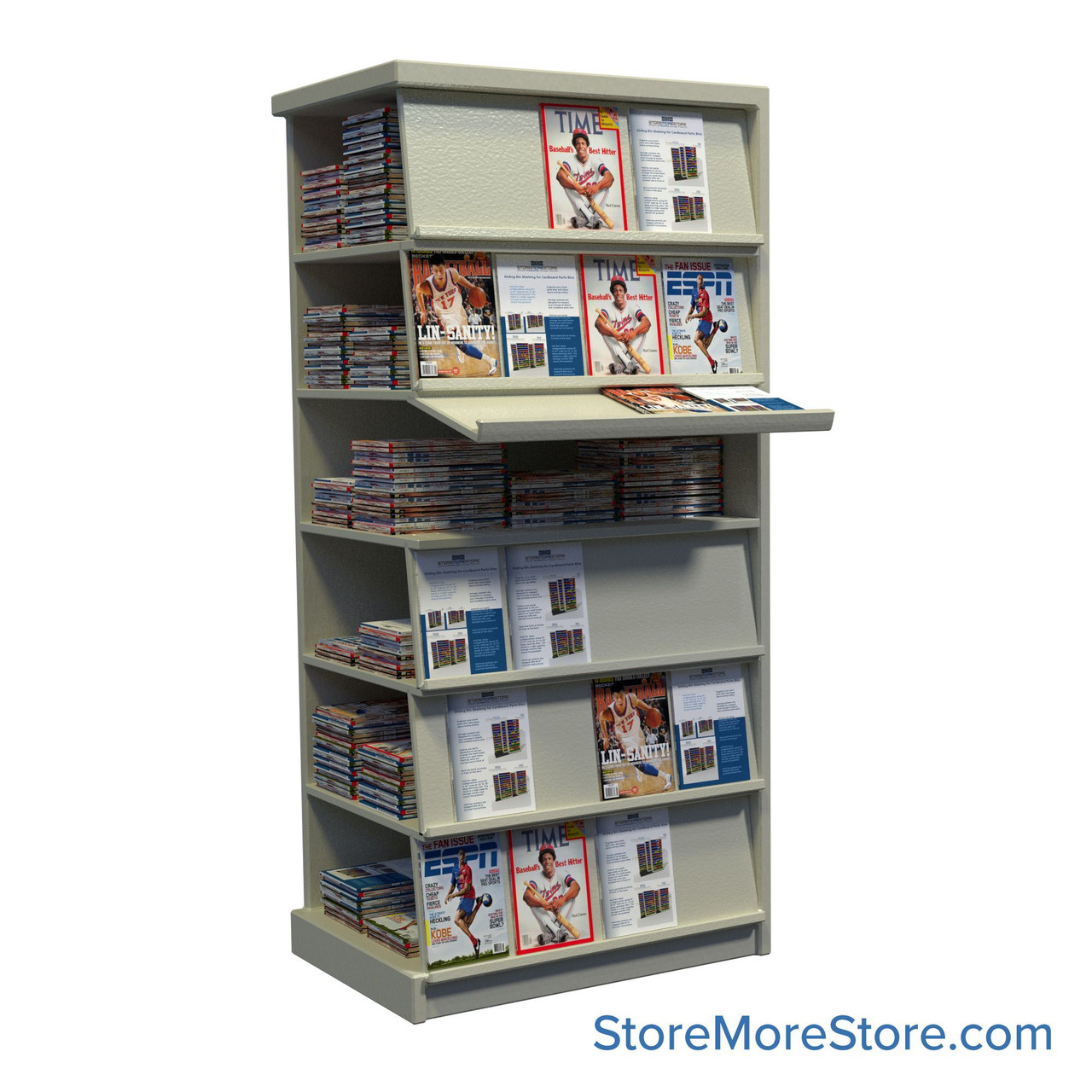 Periodical Shelving, 24" D x 88.25" H, Adder Unit, Double-Sided