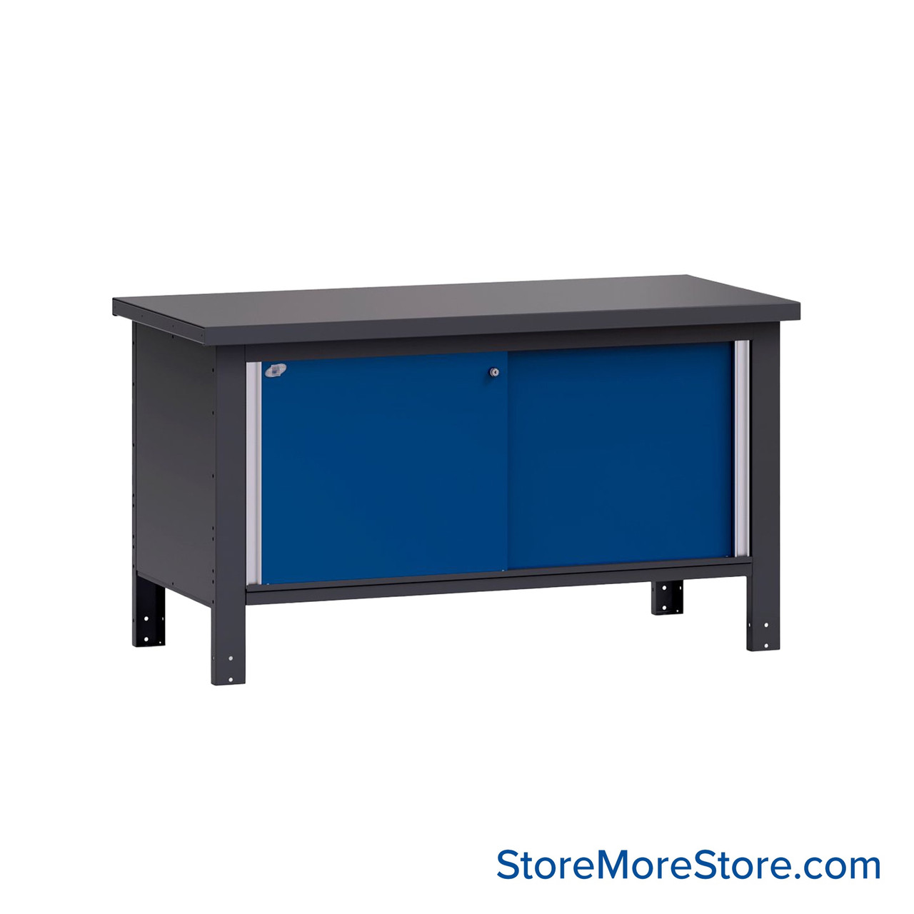 Mobile Workbench, 60" W x 30" D x 34" H, Cabinet Workbench, Steel
