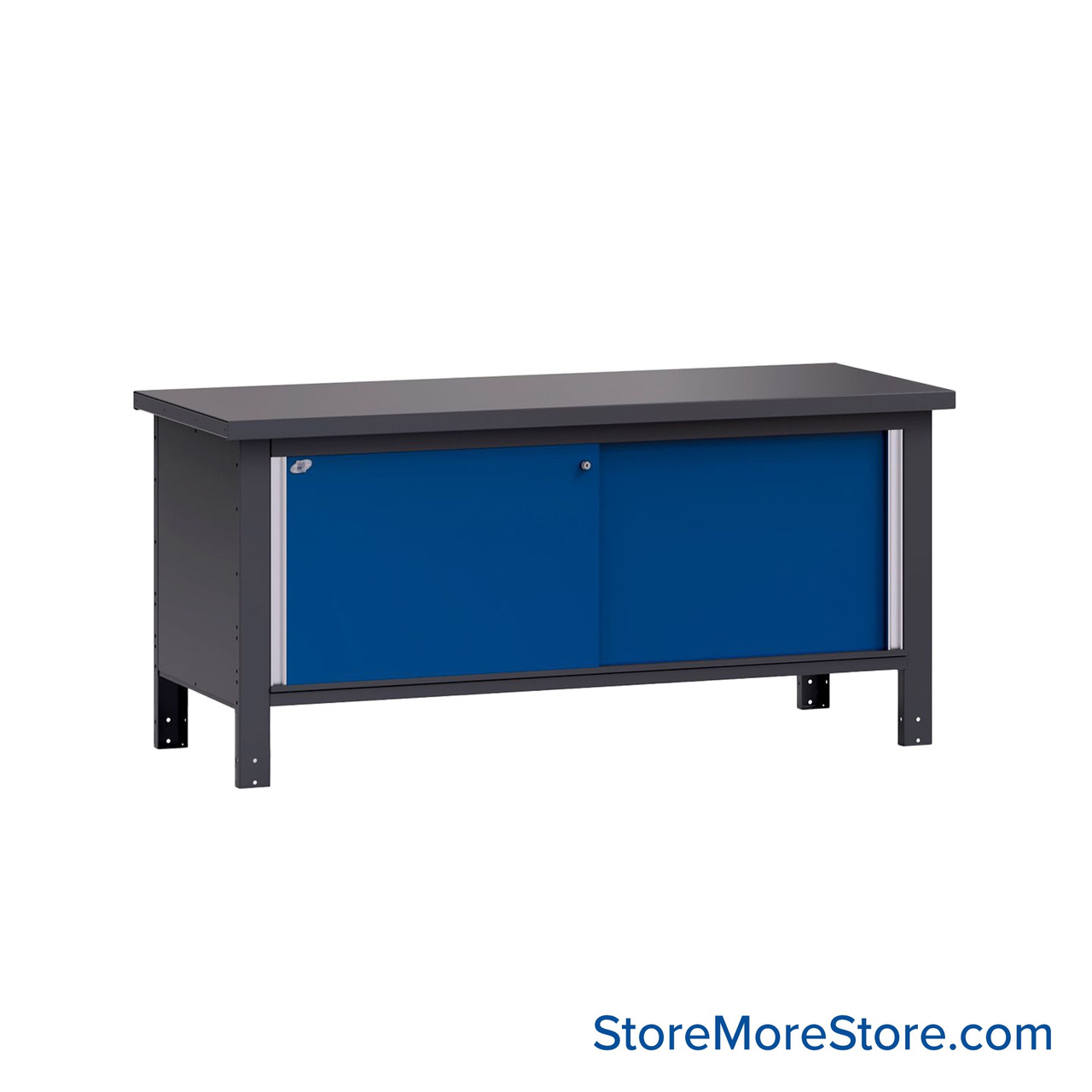 Mobile Workbench, 72" W x 30" D x 34" H, Cabinet Workbench, Steel