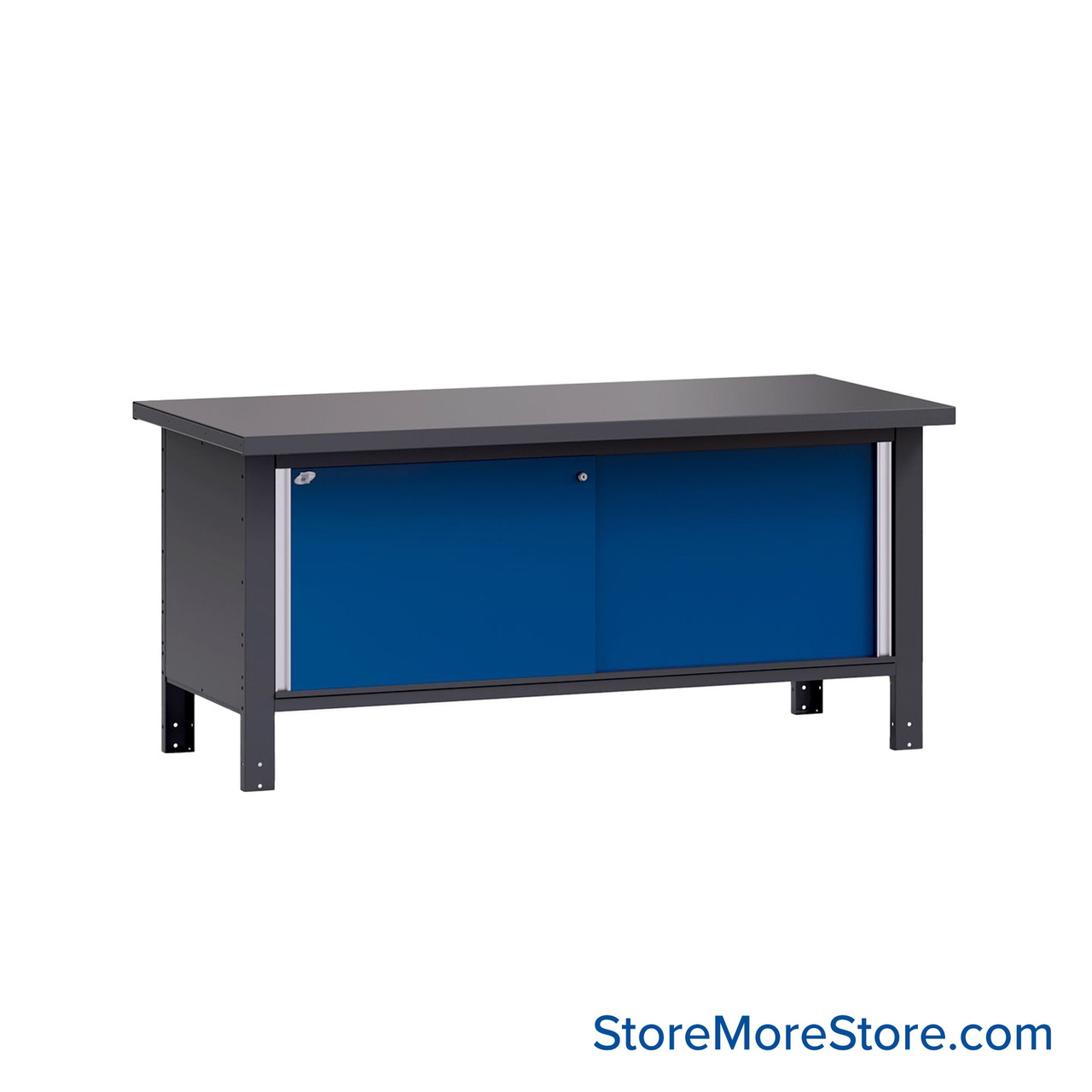 Mobile Workbench, 72" W x 36" D x 34" H, Cabinet Workbench, Steel