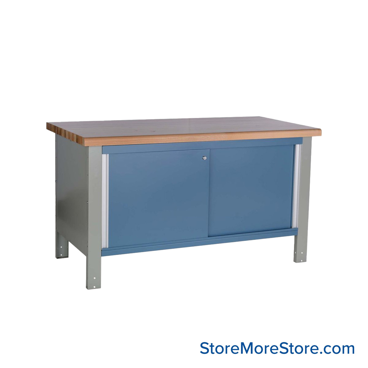Mobile Workbench, 60" W x 30" D x 34" H, Cabinet Workbench, Butcherblock