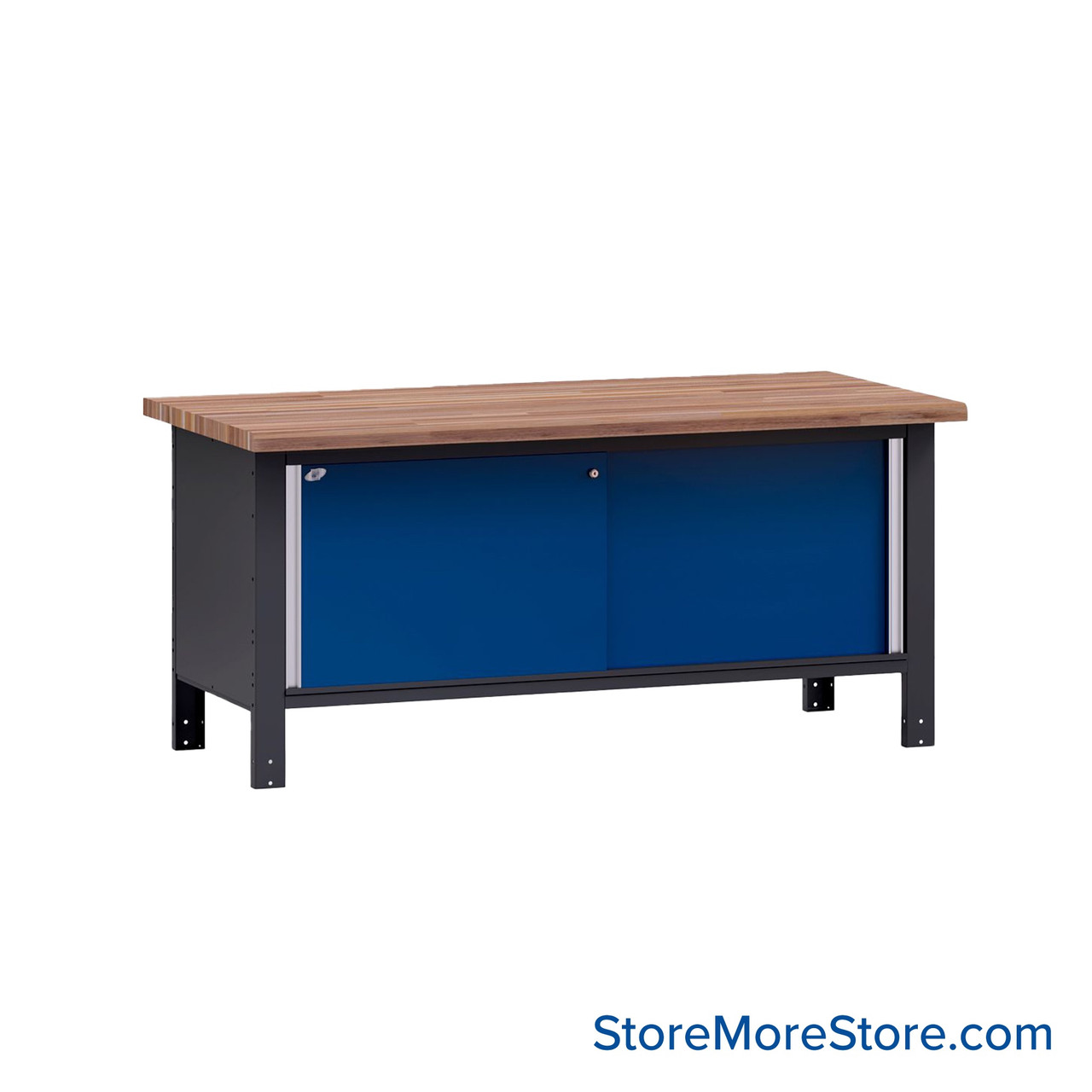 Mobile Workbench, 72" W x 36" D x 34" H, Cabinet Workbench, Butcherblock