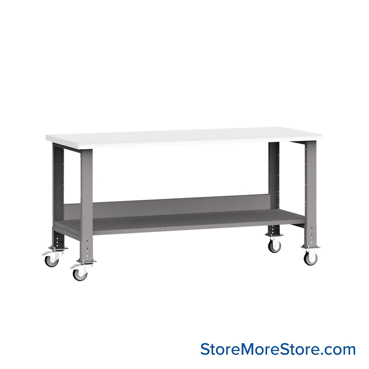 Mobile Workbench, 72" W x 30" D x 35" H, Workbench w/ Shelf, Laminate, Includes Casters