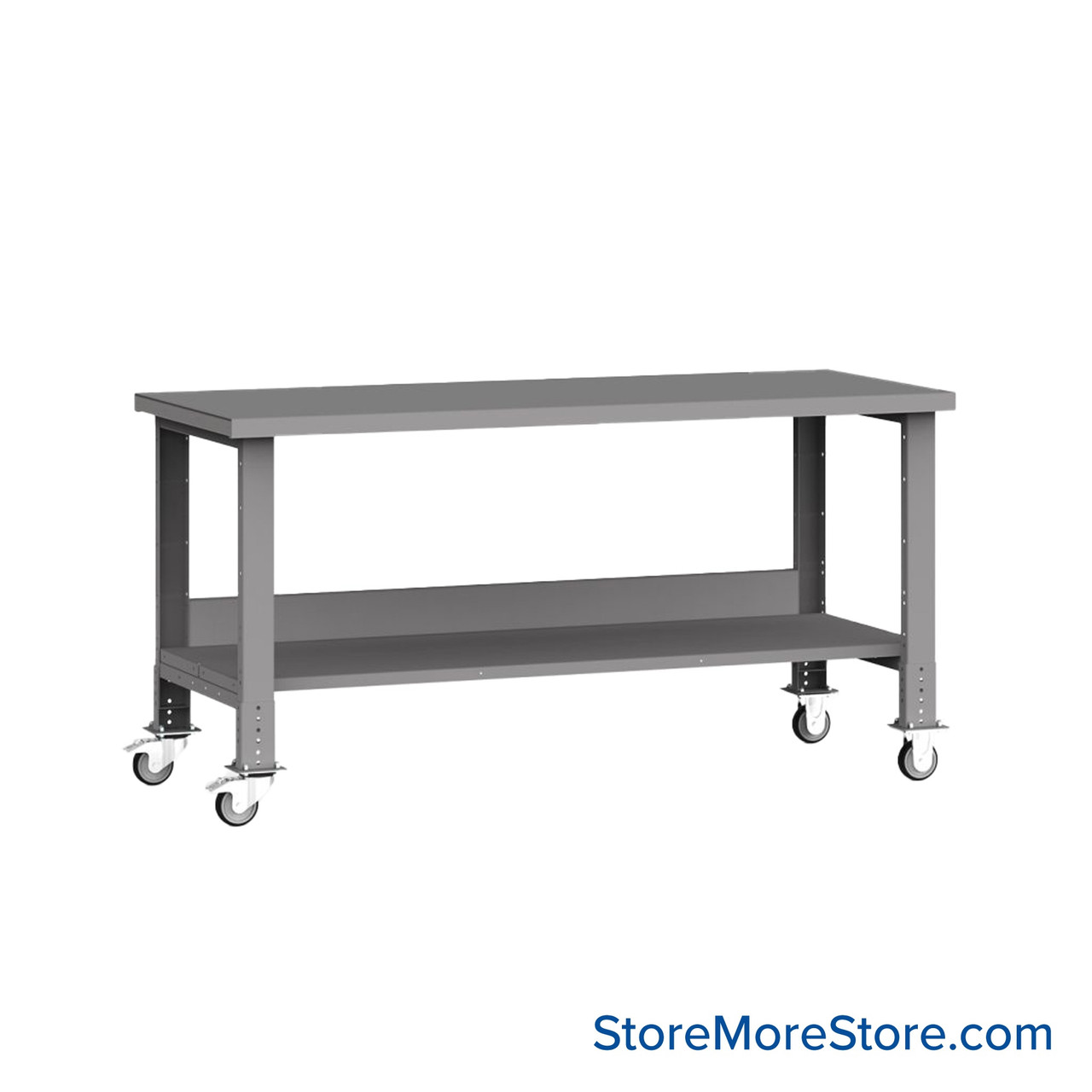 Mobile Workbench, 72" W x 36" D x 35" H, Workbench w/ Shelf, Steel, Includes Casters