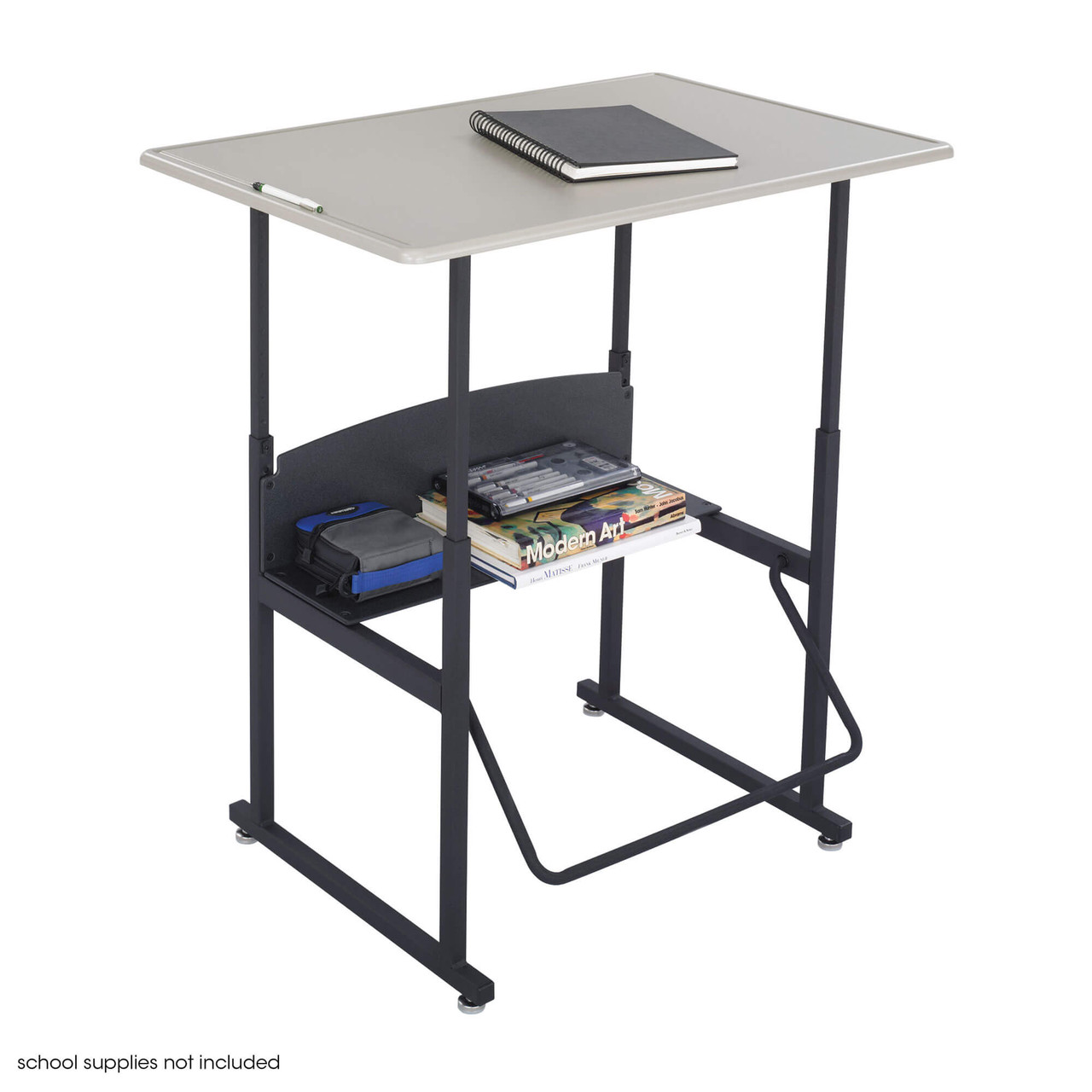 Height Adjustable Student Desk with Footrest Bar and Storage Shelf, 28" W x 20" D