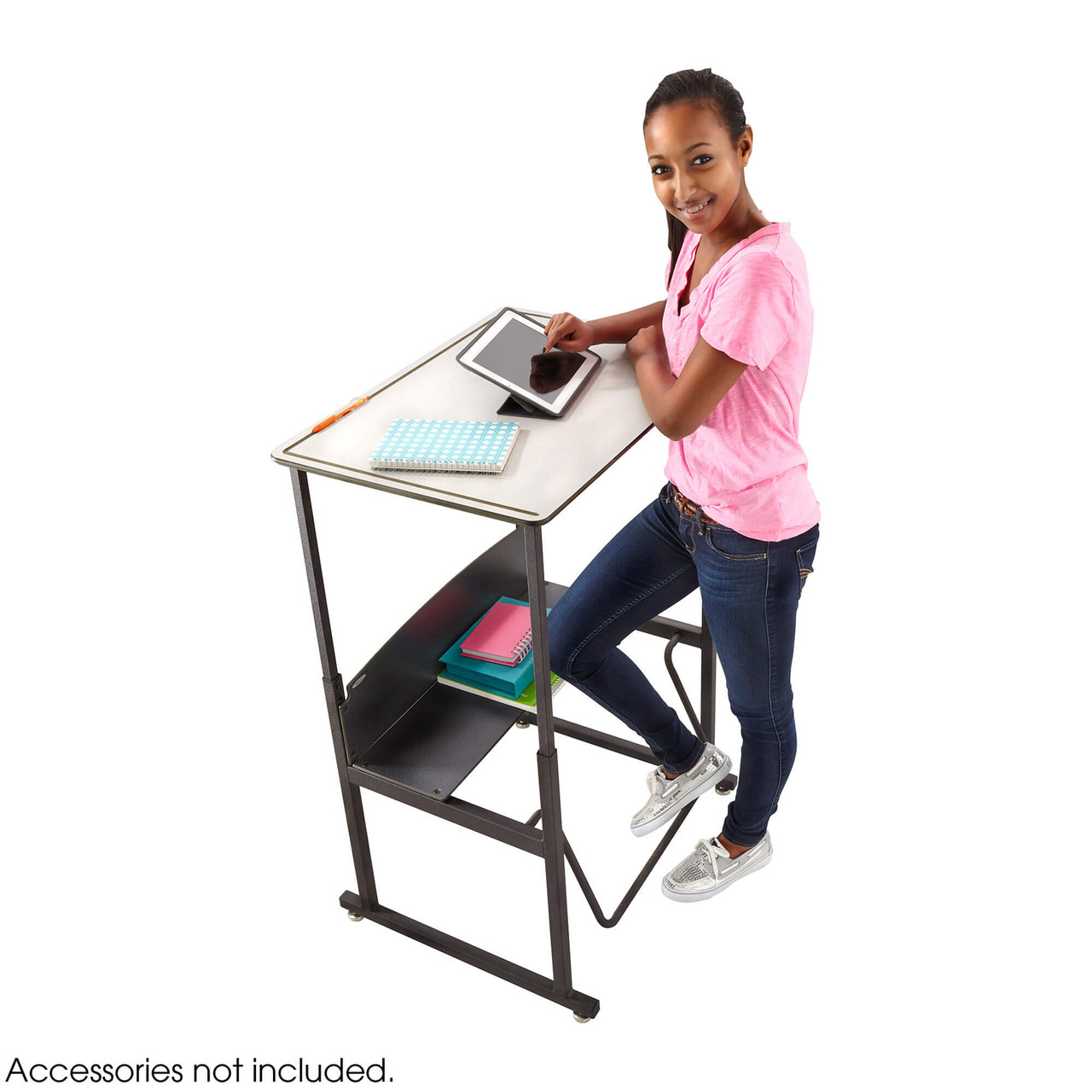 Height Adjustable Student Desk with Footrest Bar and Storage Shelf, 36" W x 24" D