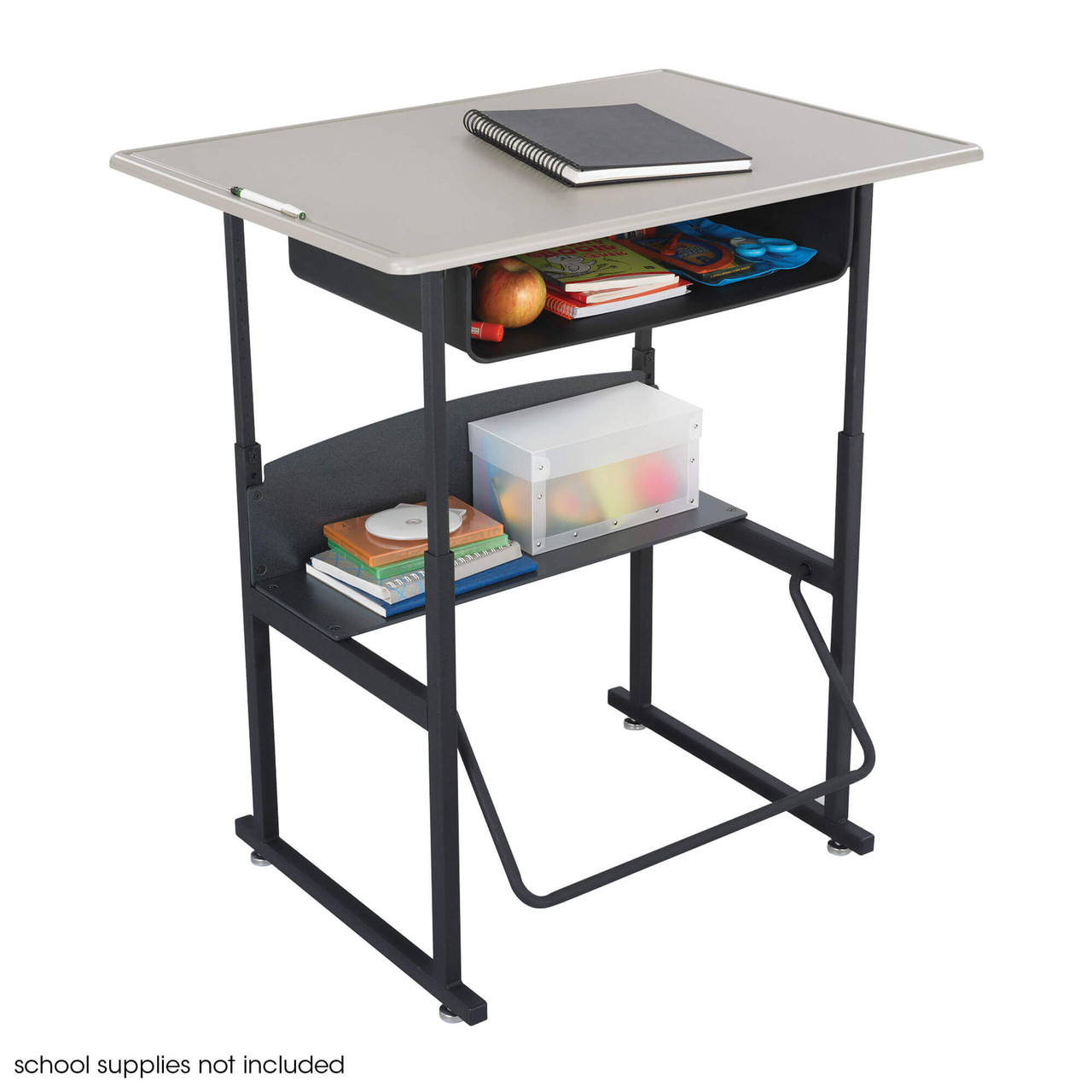 Adjustable Classroom Desk with Footrest and Book Box Storage, 28" W x 20" D