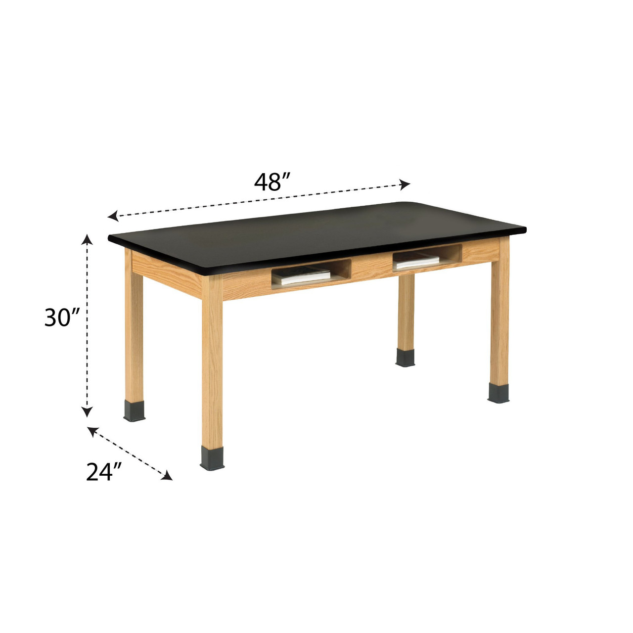 Classroom Lab Table with Book Storage, 48" W x 24" D x 30" H, Black Chemguard Top