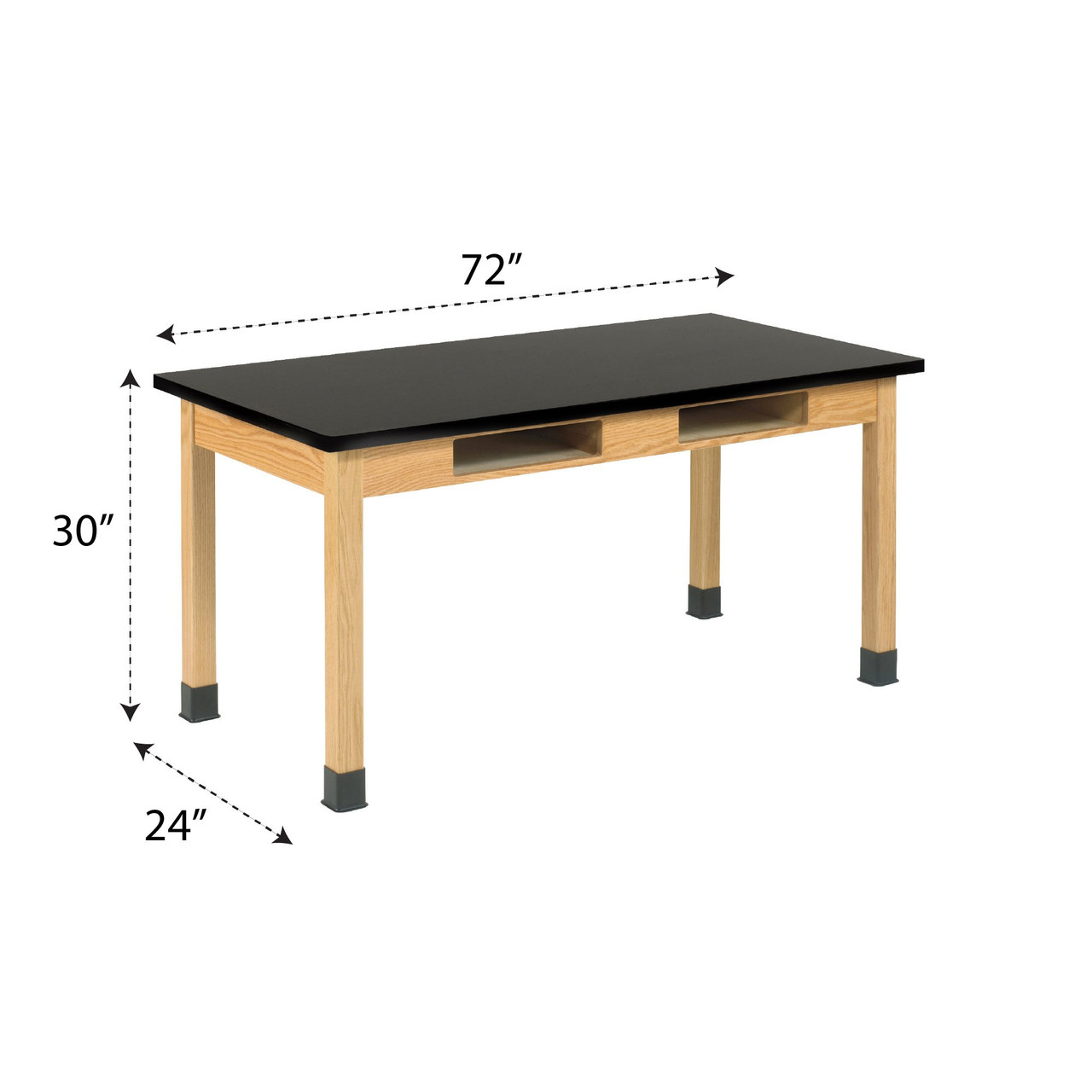 Classroom Lab Table with Book Storage, 72" W x 24" D x 30" H, Black Chemguard Top