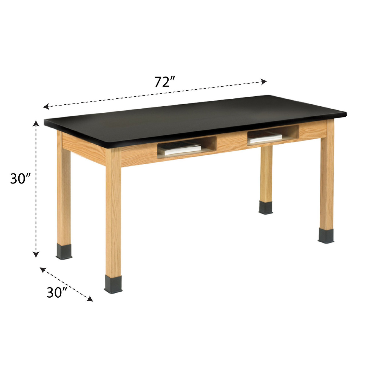 Classroom Lab Table with Book Storage, 72" W x 30" D x 30" H, Black Chemguard Top