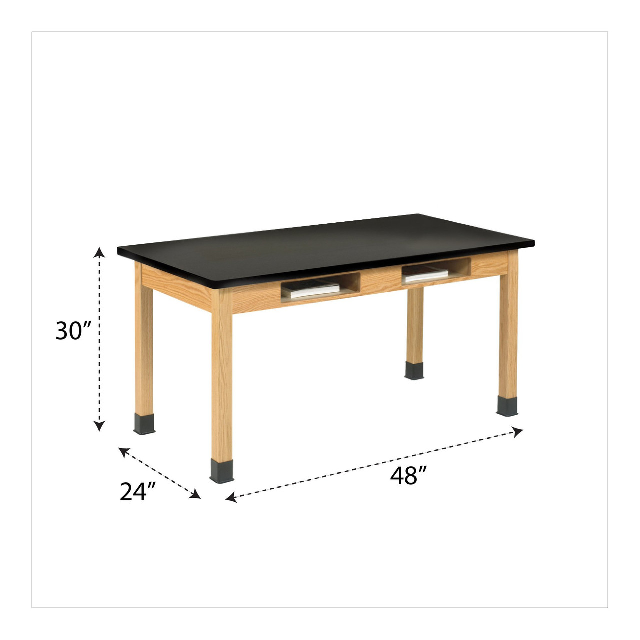 Classroom Lab Table with Book Storage, 48" W x 24" D x 30" H, Black Epoxy Top