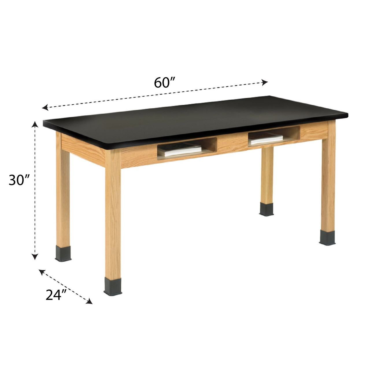 Classroom Lab Table with Book Storage, 60" W x 24" D x 30" H, Black Epoxy Top