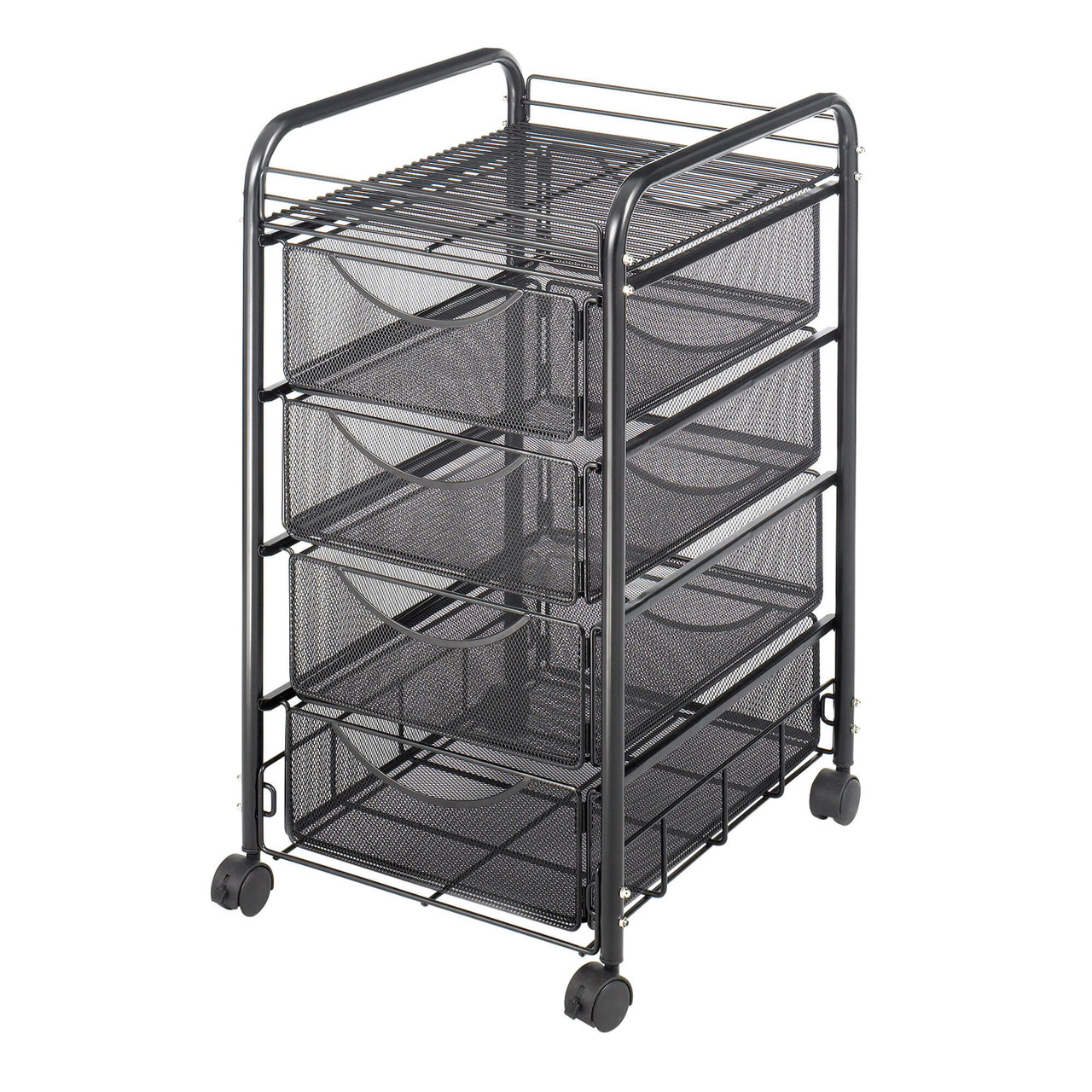 Rolling Mesh File Cart with Four Drawers and Top Shelf on Wheels