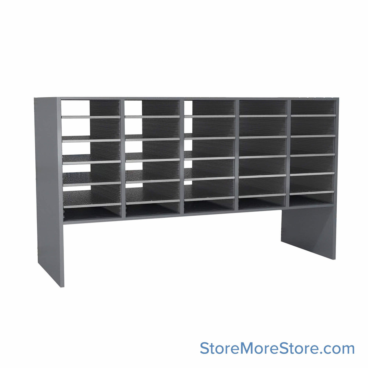 Mail Sorter, 59.75" W x 36" H, 24" Sorting Height, Laminate Back, 12" Open Back Riser