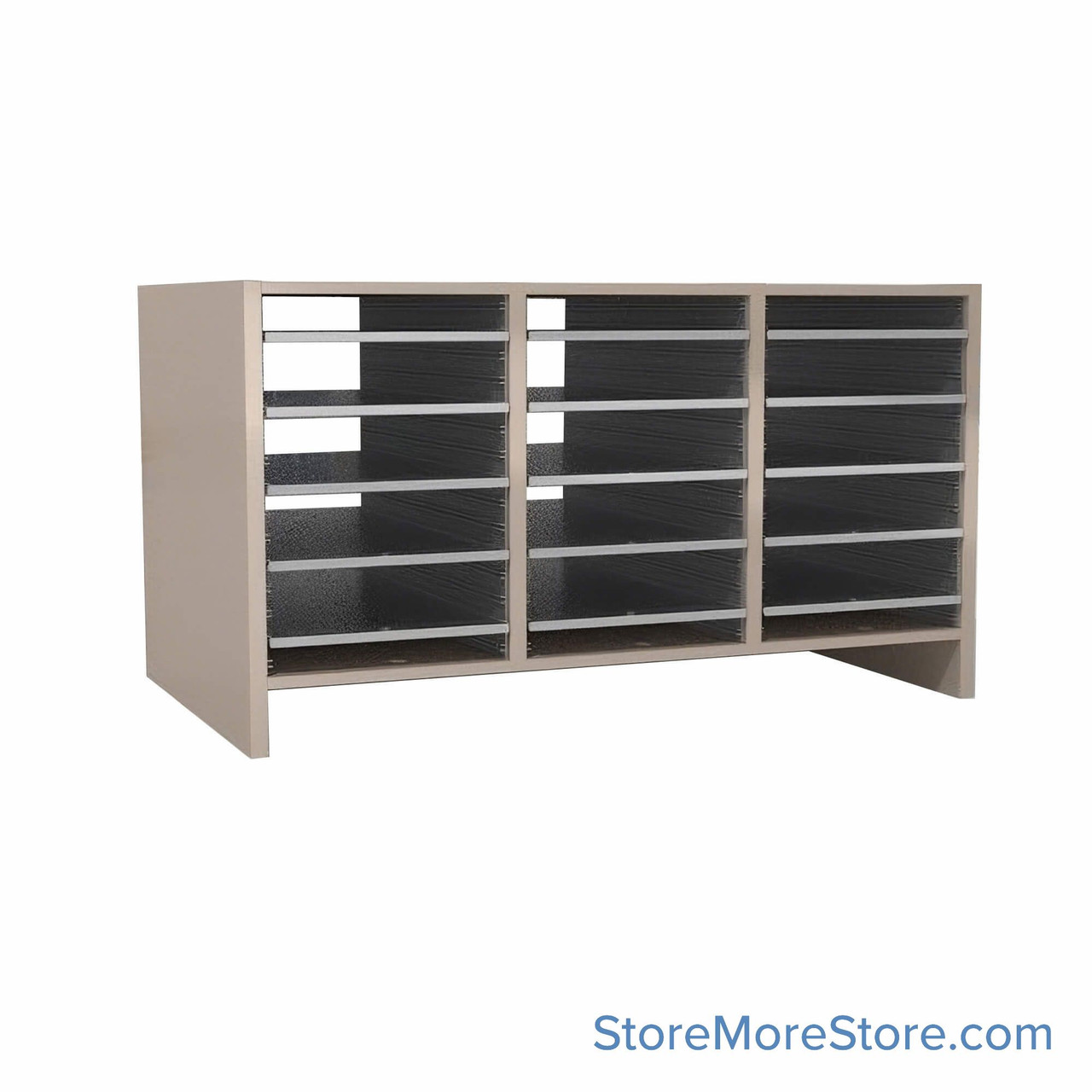 Mail Sorter, 36.5" W x 21" H, 18" Sorting Height, Laminate Back, 3" Open Back Riser