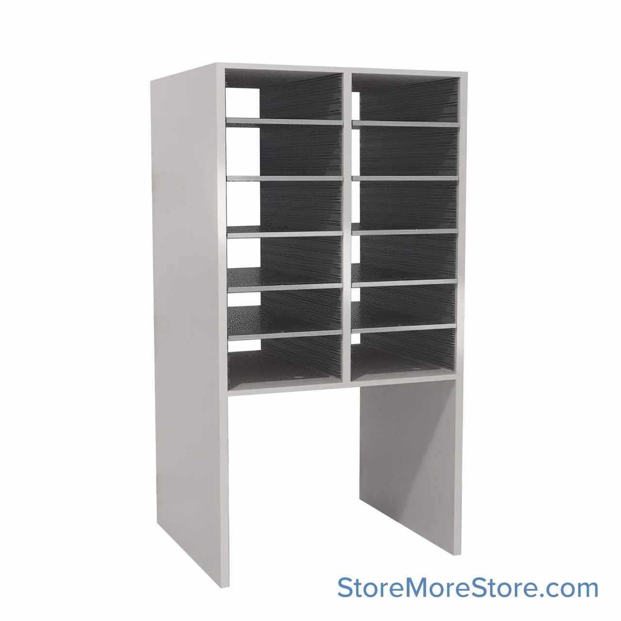 Mail Sorter, 24.75" W x 48" H, 30" Sorting Height, Laminate Back, 18" Closed Back Riser