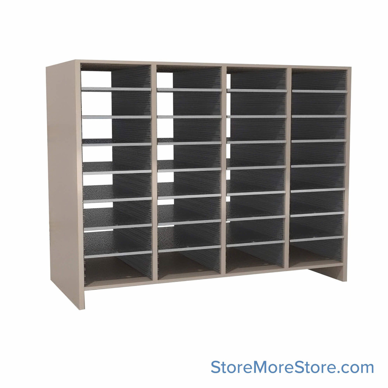 Mail Sorter, 48.25" W x 39" H, 36" Sorting Height, Laminate Back, 3" Open Back Riser