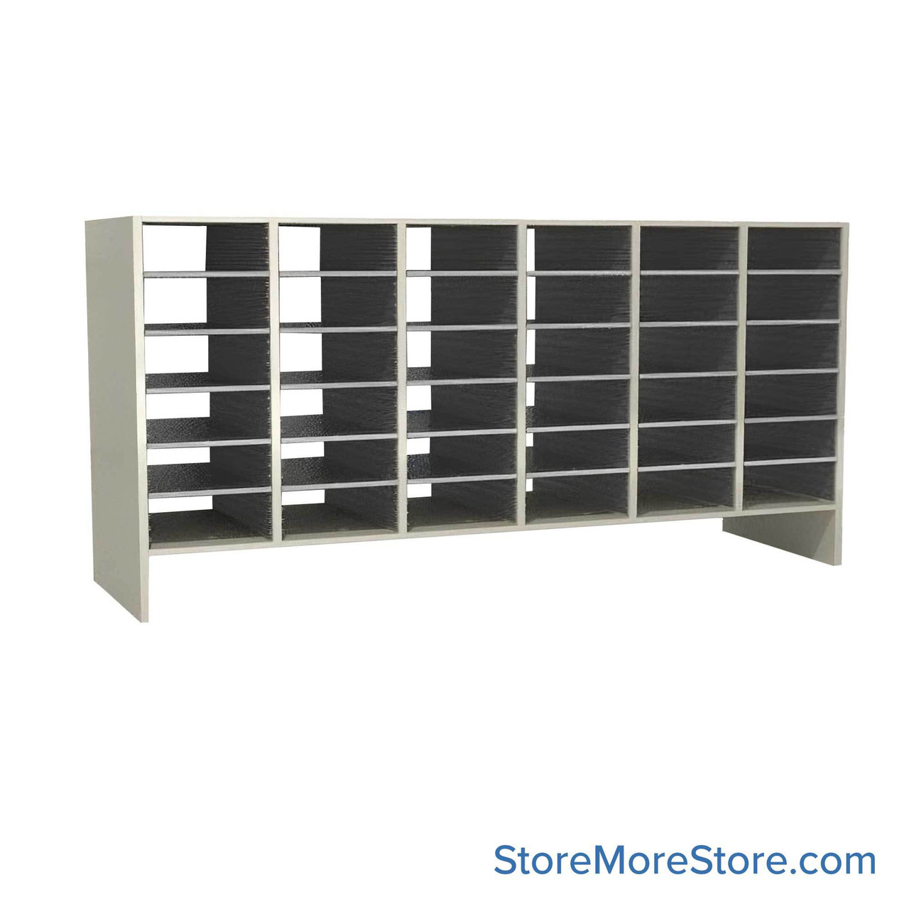 Mail Sorter, 71.5" W x 36" H, 30" Sorting Height, Laminate Back, 6" Closed Back Riser
