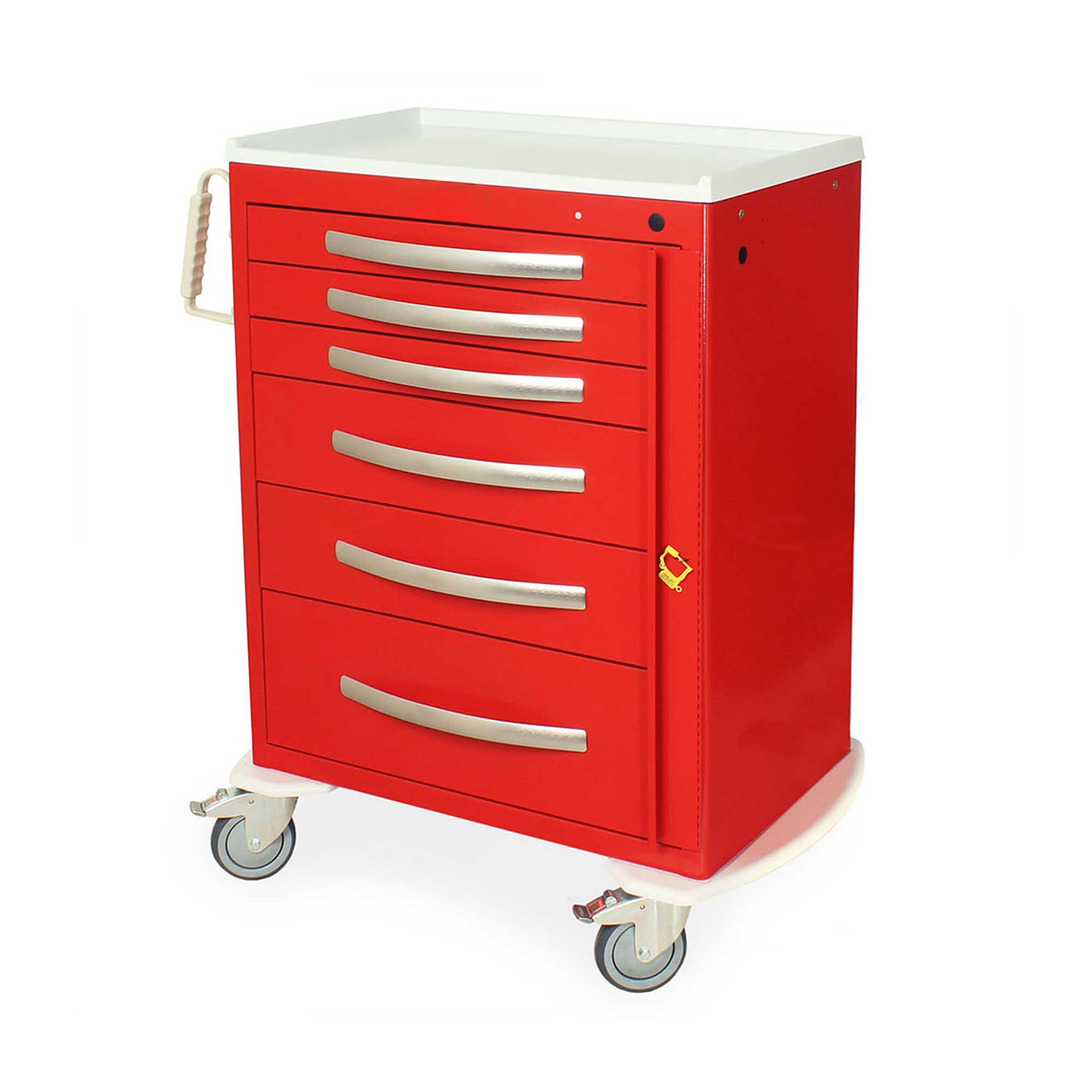 6-Drawer Tall Lightweight Aluminum Emergency Crash Cart with Breakaway Lock, 36.75" W x 22" D x 43.75" H