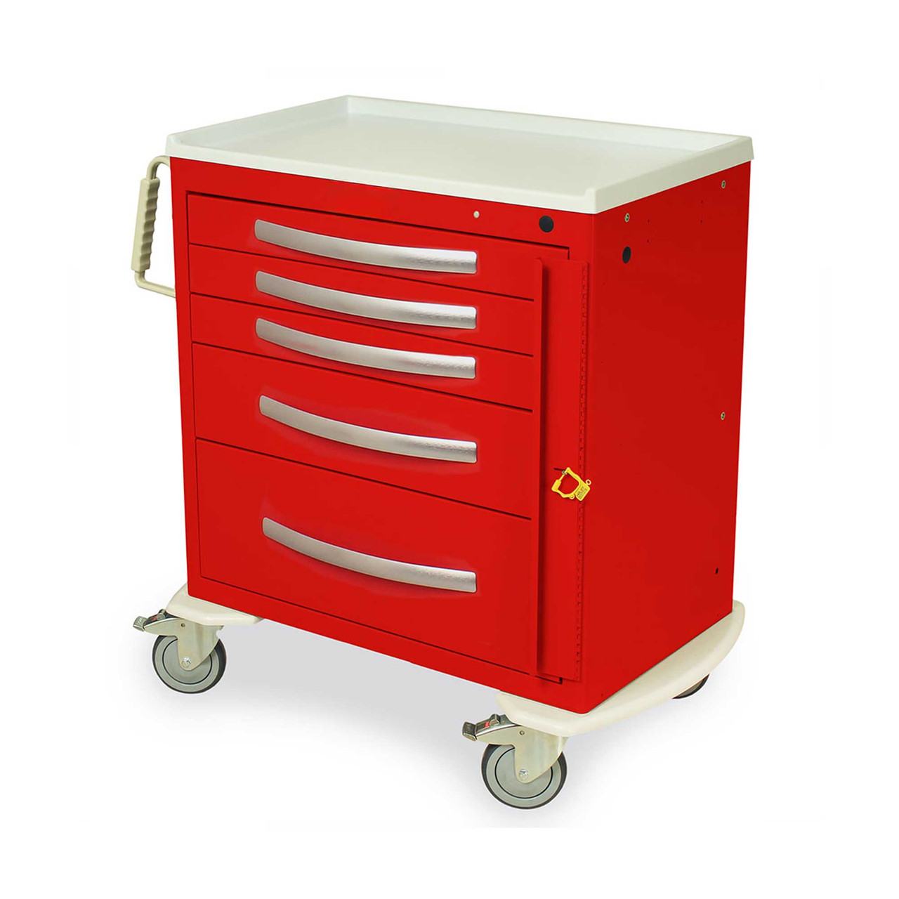 5-Drawer Short Aluminum Emergency Cart with Breakaway Lock, 36.75" W x 22" D x 37.25" H