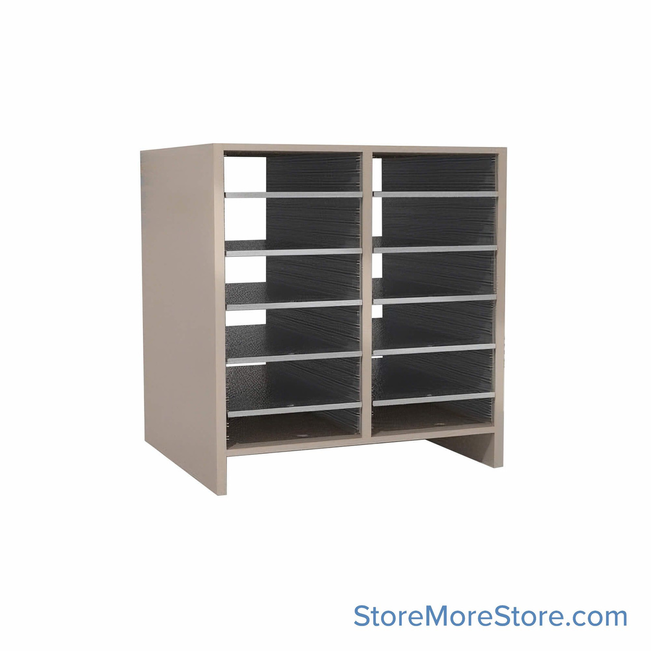 Legal Size Mail Sorter, 24.75" W x 27" H, 24" Sorting Height, Plexiglass Sorter Back, 3" Open Back Riser