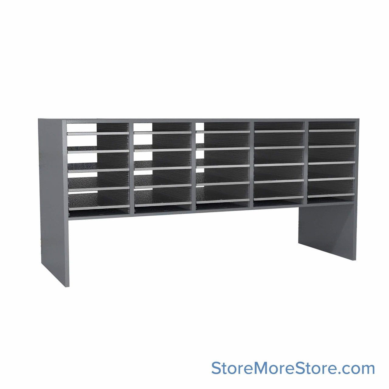 Legal Size Mail Sorter, 59.75" W x 30" H, 18" Sorting Height, Laminate Sorter Back, 12" Closed Back Riser