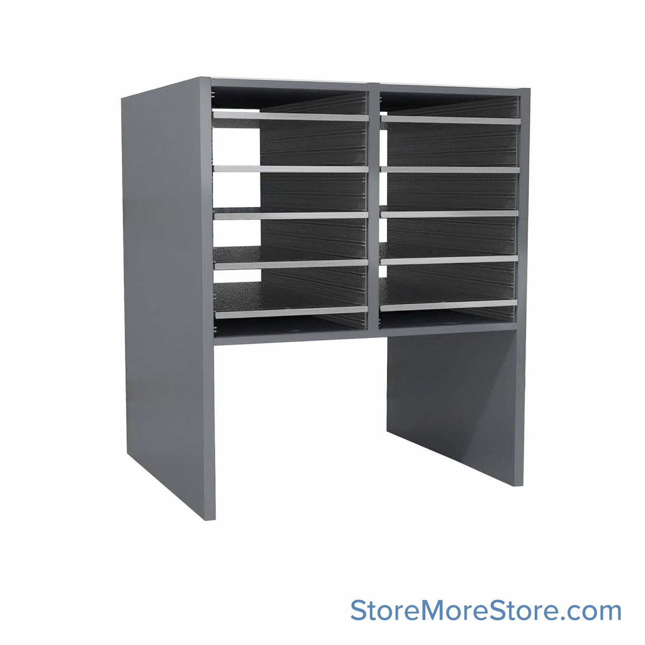 Legal Size Mail Sorter, 24.75" W x 30" H, 18" Sorting Height, Laminate Sorter Back, 12" Open Back Riser