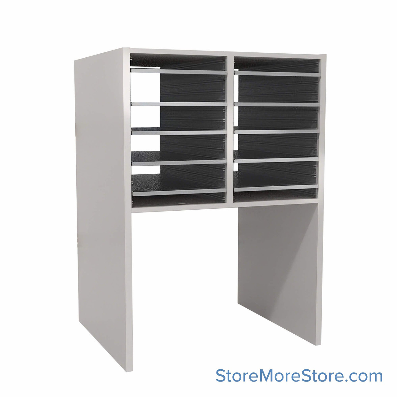 Legal Size Mail Sorter, 24.75" W x 36" H, 18" Sorting Height, Laminate Sorter Back, 18" Closed Back Riser
