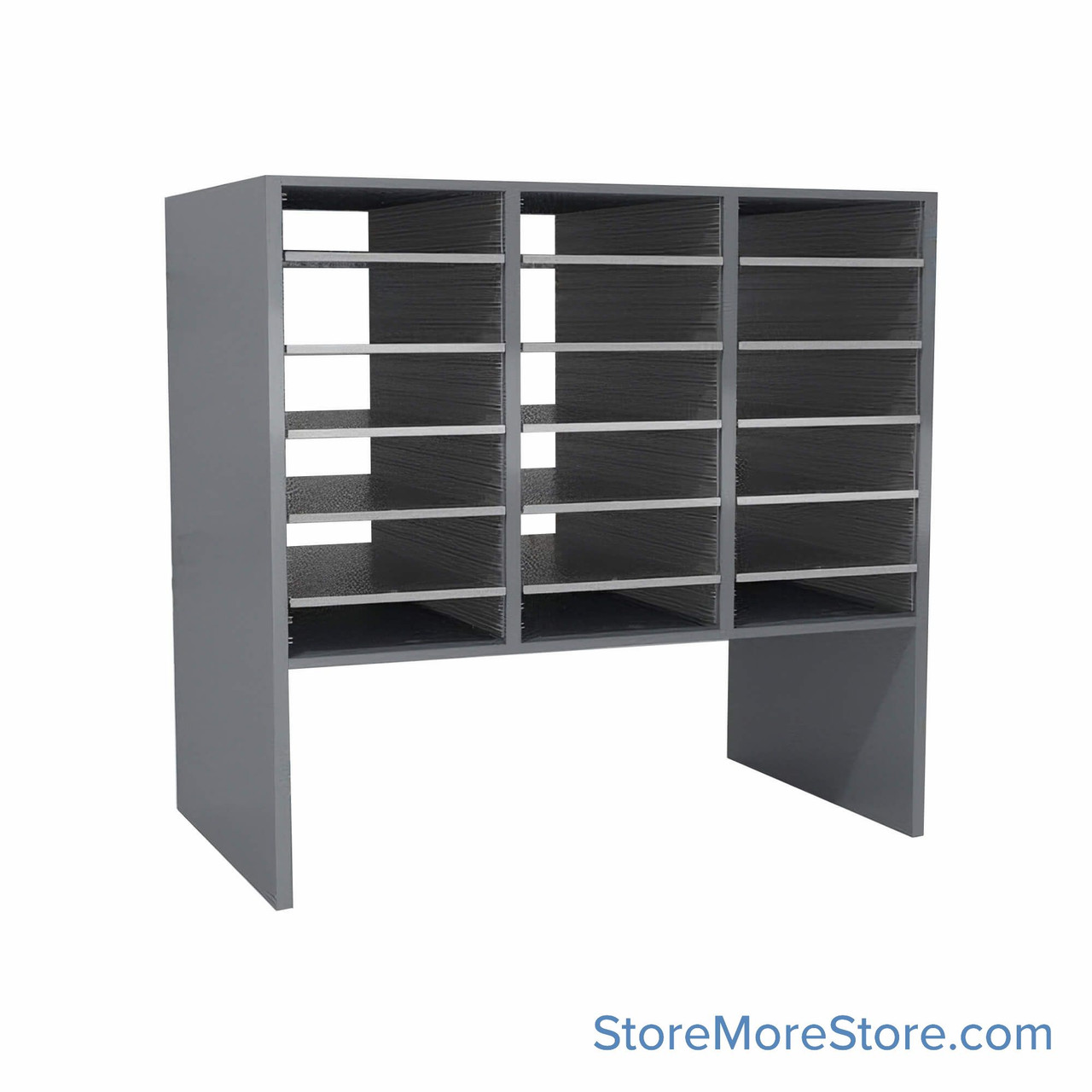 Legal Size Mail Sorter, 36.5" W x 36" H, 24" Sorting Height, Laminate Sorter Back, 12" Closed Back Riser