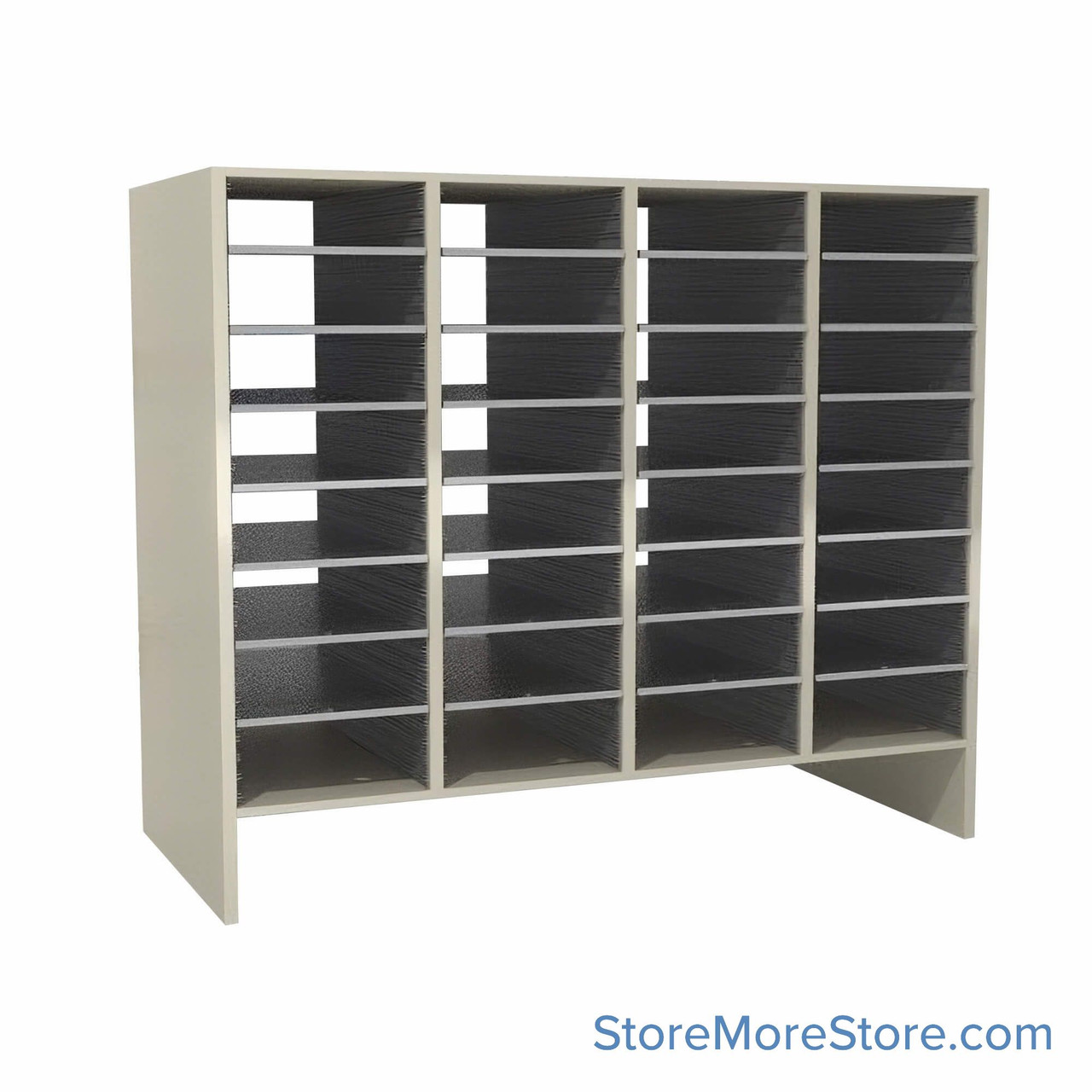 Legal Size Mail Sorter, 48.25" W x 42" H, 36" Sorting Height, Plexiglass Sorter Back, 6" Open Back Riser
