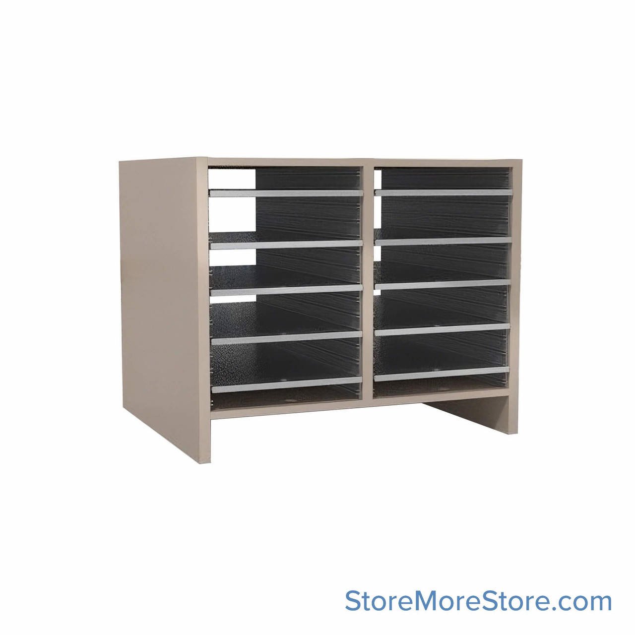 Legal Size Mail Sorter, 24.75" W x 21" H, 18" Sorting Height, Laminate Sorter Back, 3" Closed Back Riser