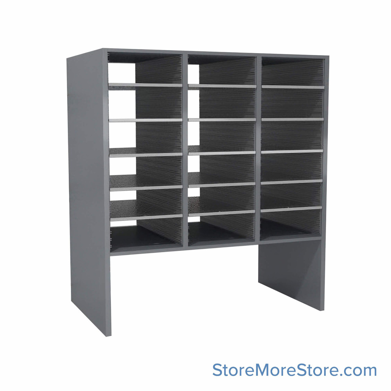 Legal Size Mail Sorter, 36.5" W x 42" H, 30" Sorting Height, Laminate Sorter Back, 12" Closed Back Riser