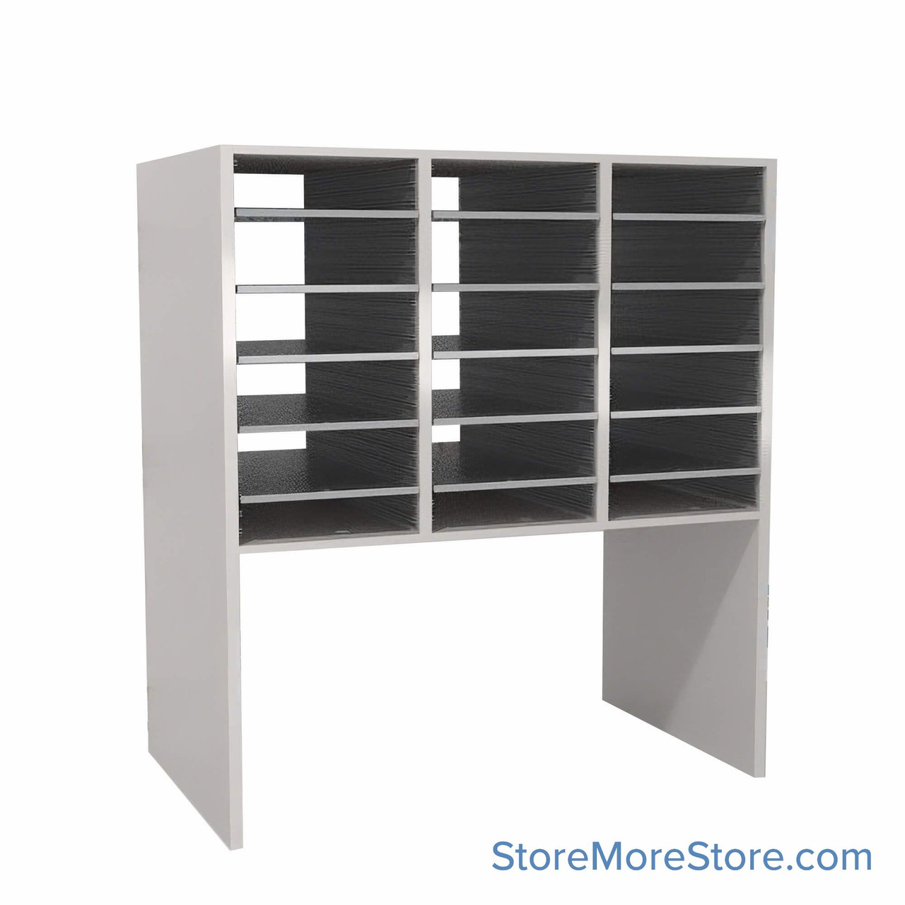 Legal Size Mail Sorter, 36.5" W x 42" H, 24" Sorting Height, Laminate Sorter Back, 18" Closed Back Riser