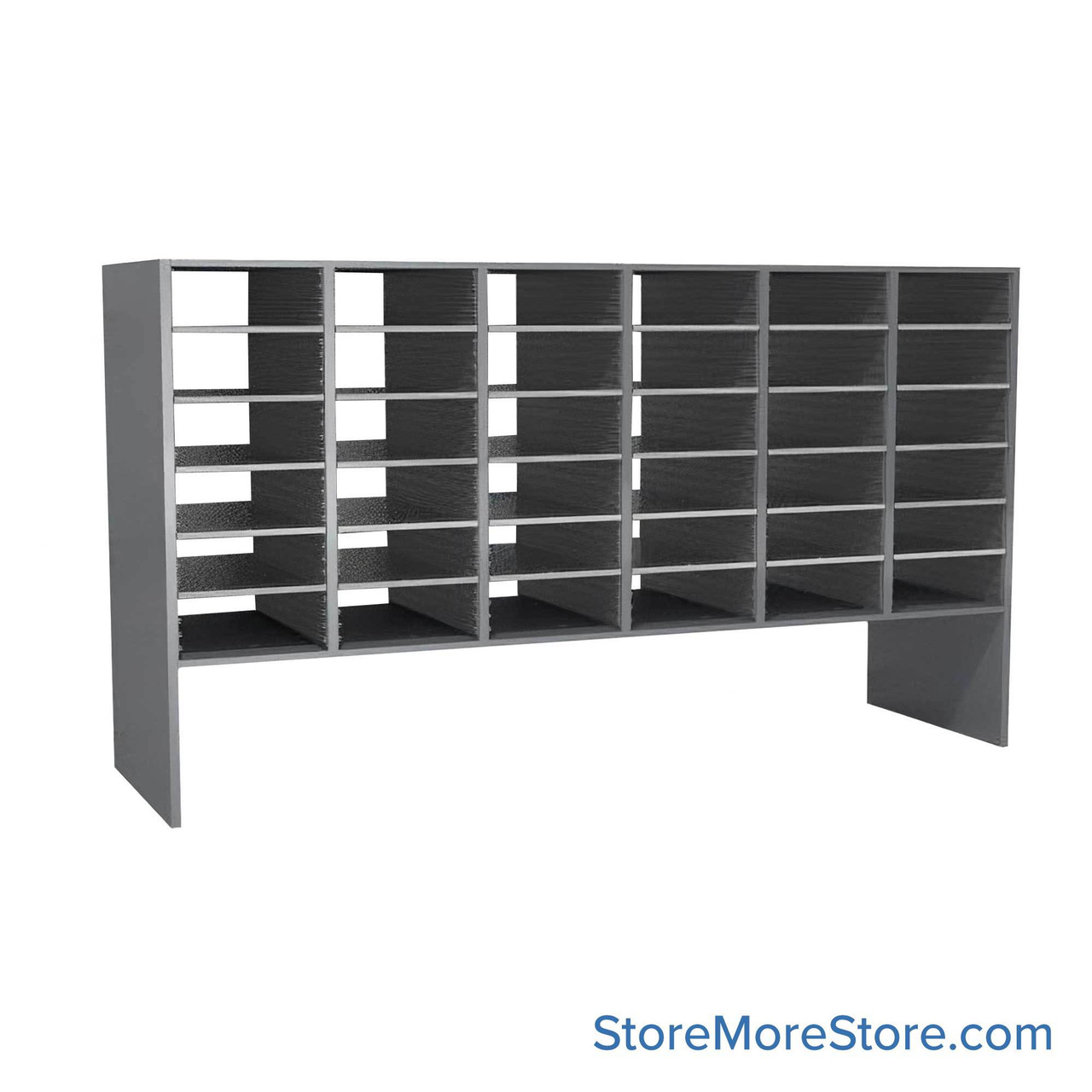 Legal Size Mail Sorter, 71.5" W x 42" H, 30" Sorting Height, Laminate Sorter Back, 12" Open Back Riser